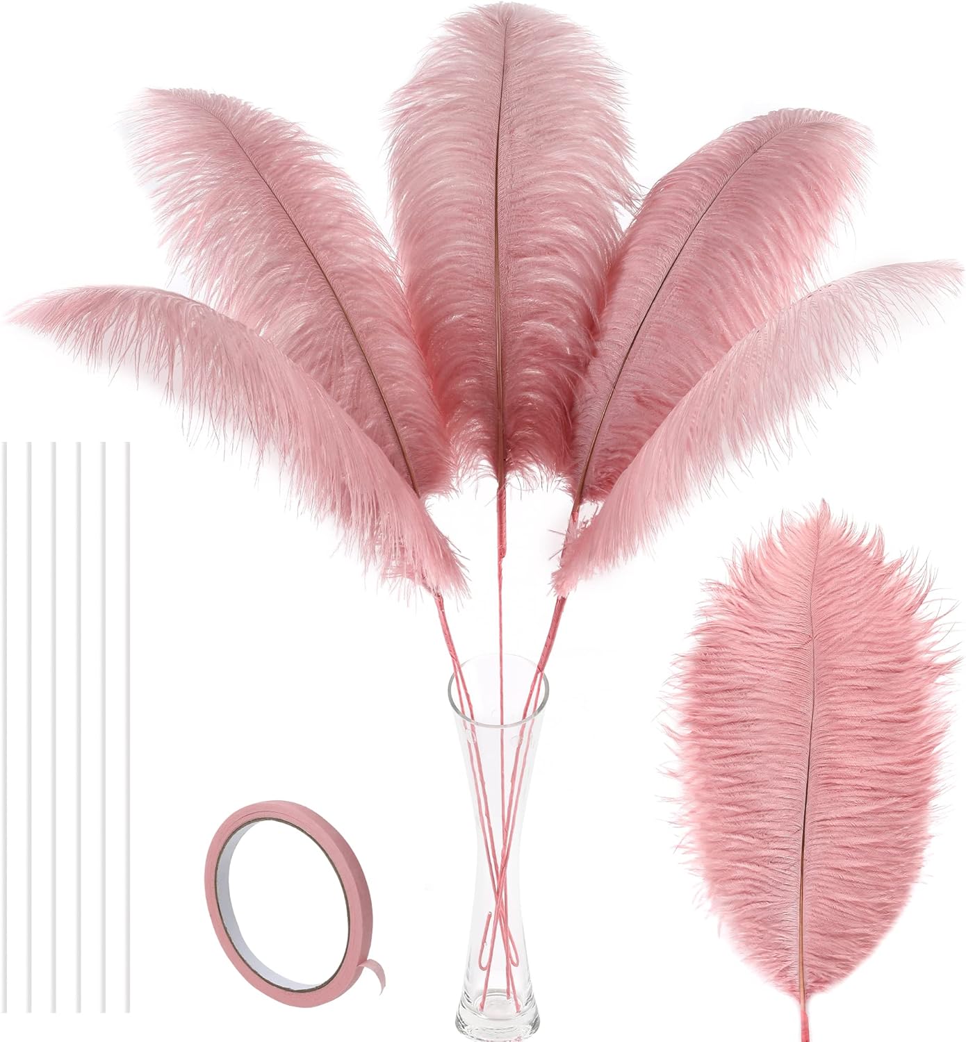 Soarer Pink Long Ostrich Feathers - 10Pcs Making Kit 34inch Extra Large Ostrich Feathers Long for Tall Vase,Floral Arrangement,Wedding Party Centerpieces and Home Decoration(Lotus Pink)
