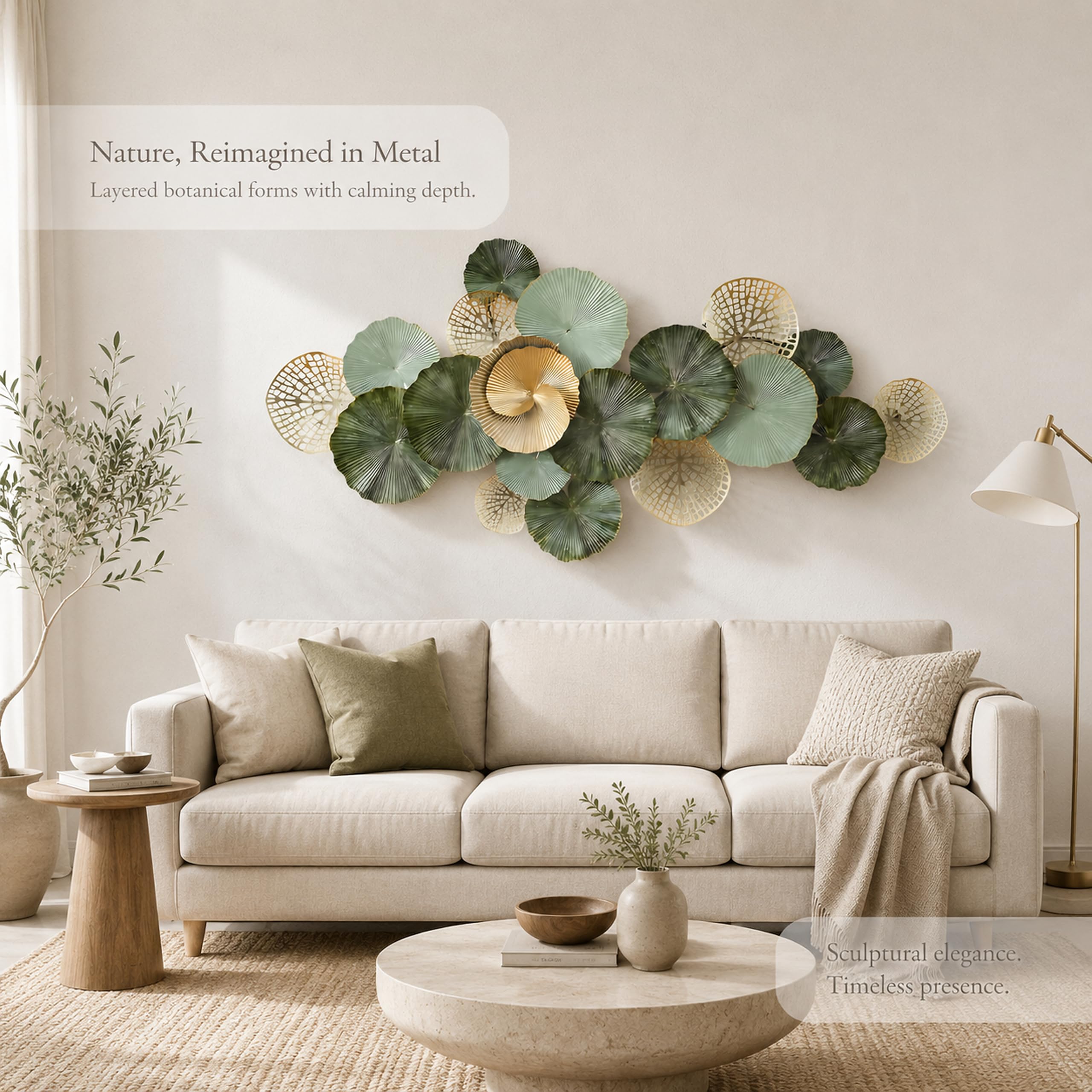 Decoración de Pared,Diseño Botánico Metálica Hecha a Mano | Limpieza Sencilla,Montaje Vertical y Horizontal,Adornos Pared para Salón Dormitorio Oficina - 150CM