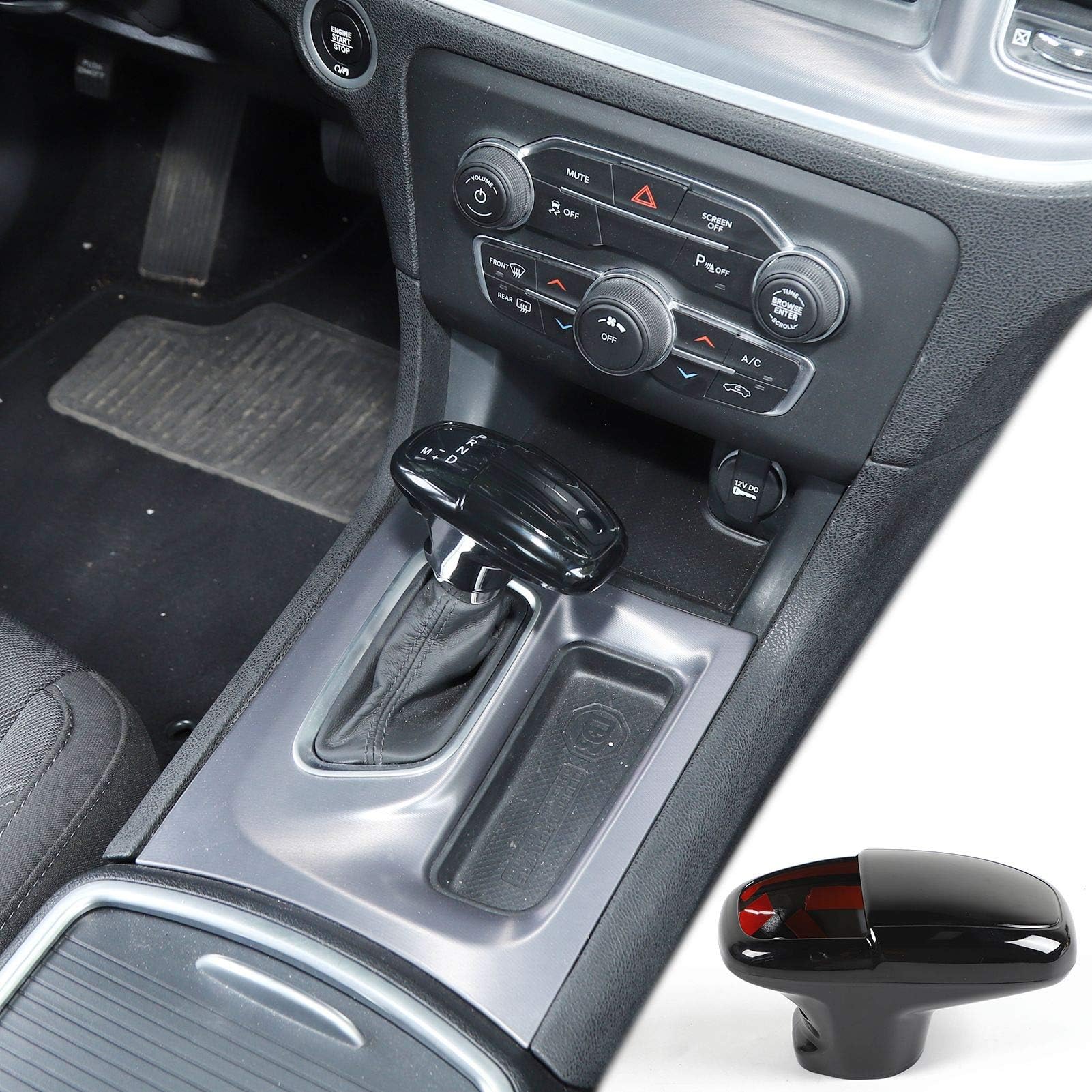 Hoolcar Black Gear Shift Knob Cover Handle Sticker Trim for 2015-2019 Dodge Challenger & Charger, 2018-2020 Durango Accessories (3PCs)