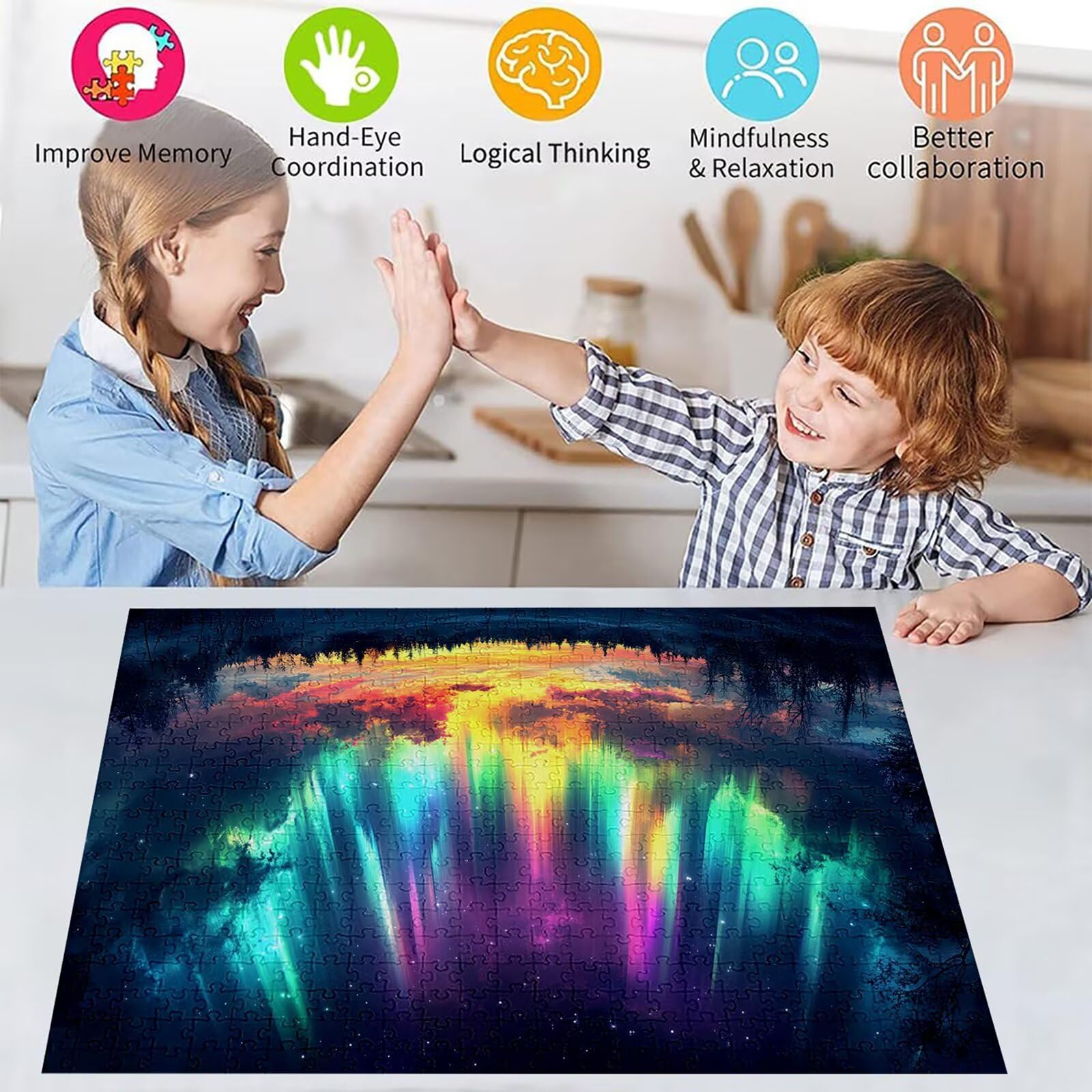 Puzzle 4000 elementów zorza polarna puzzle dla dorosłych natura 141 x 87 cm unikalne rzemiosło klasyczne 3D drewniana układanka do rodzinnych gier biznesowych, układanka zrób to sam do dekoracji ścian