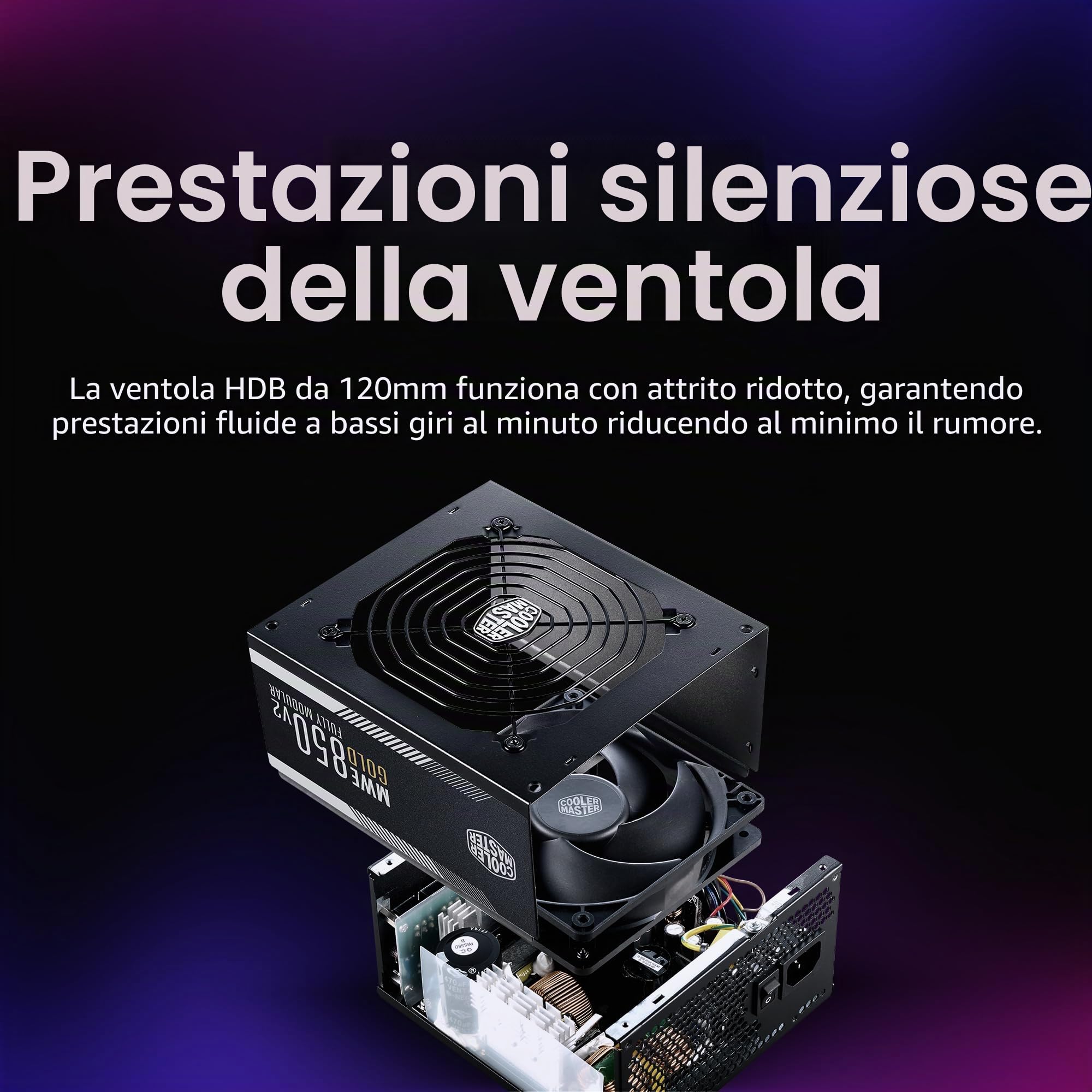 Cooler Master MWE Gold 850 V2 completamente modulare, 850 W, efficienza 80+ Gold, ventola HDB silenziosa, 2 connettori EPS, resistenza alle alte temperature, garanzia 5 anni
