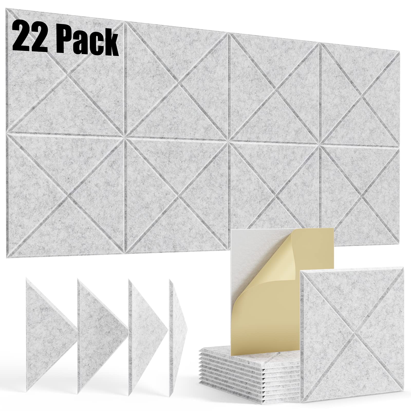 22 pack Acoustic Panels Self-Adhesive, 12"X 12"X 0.4"Sound Proof Foam Panels,Soundproof Wall Panels High Density, Acoustic Panels Sound Absorbing for Wall Decoration and Acoustic Treatment-gray