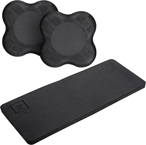 's Juego de almohadillas de apoyo para yoga, 2 almohadillas + 1 alfombrilla (negro) - Cojines de codo y rodilla para yoga, pilates, meditación y