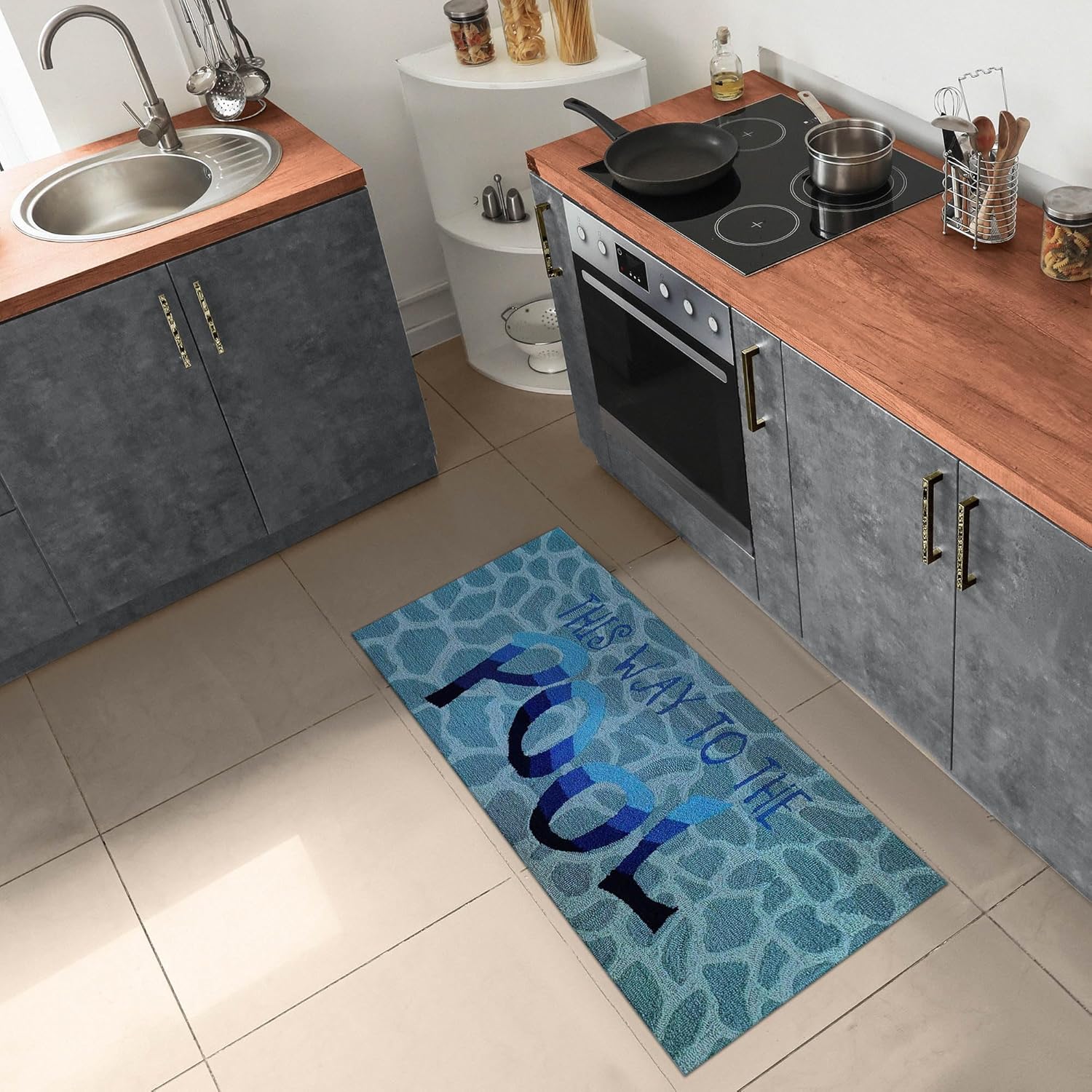 Liora Manne FrontPorch Indoor/Outdoor Hand Tufted Durable Area Rug - Transitional Casual Home Colorful (This Way to The Pool Water) (2' x 5')