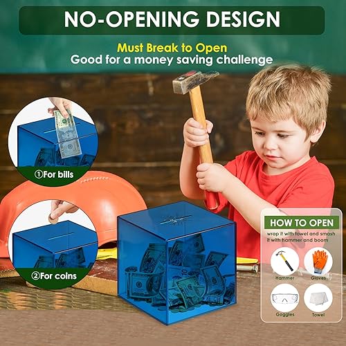 Miniatura 4 de Vcertcpl Alcancía de Acrílico Transparente Caja de Ahorro de Dinero para Ahorrar Efectivo, Alcancía de Monedas para Adultos que No se Puede Abrir