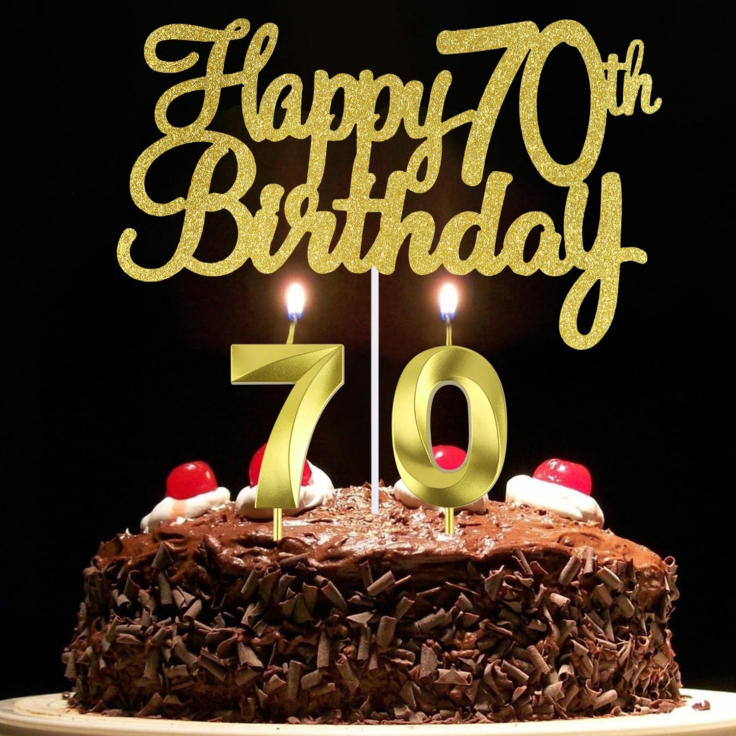 70th Birthday Candles + Happy 70th Birthday Cake Topper, 70 Cake Topper, Number 70 Candles, 70th Birthday Cake Decorations for Men and Women (70)