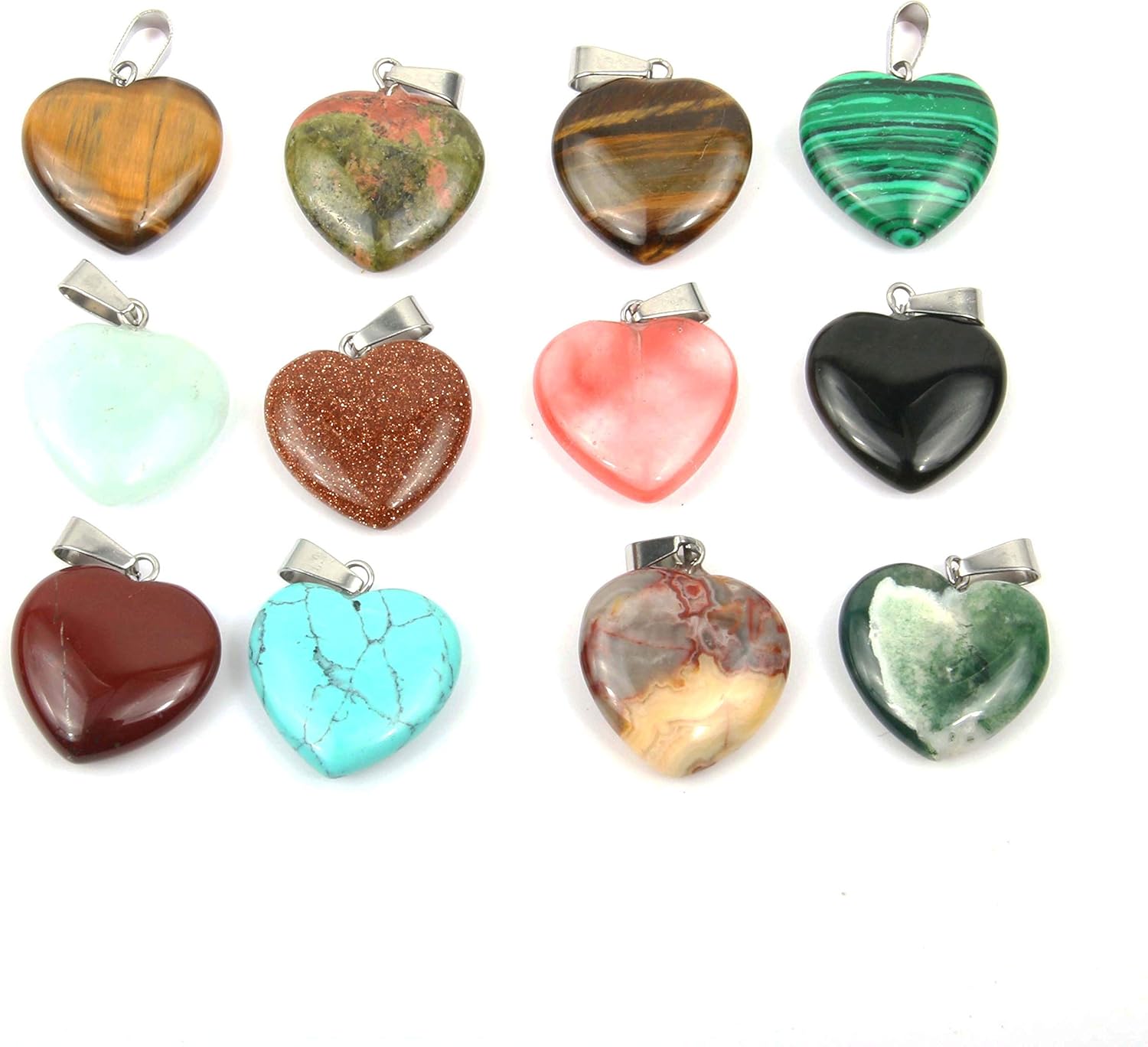 LE SKY 20 Pcs natural stone pendants heart shape healing stone charms for jewelry making - Image 2