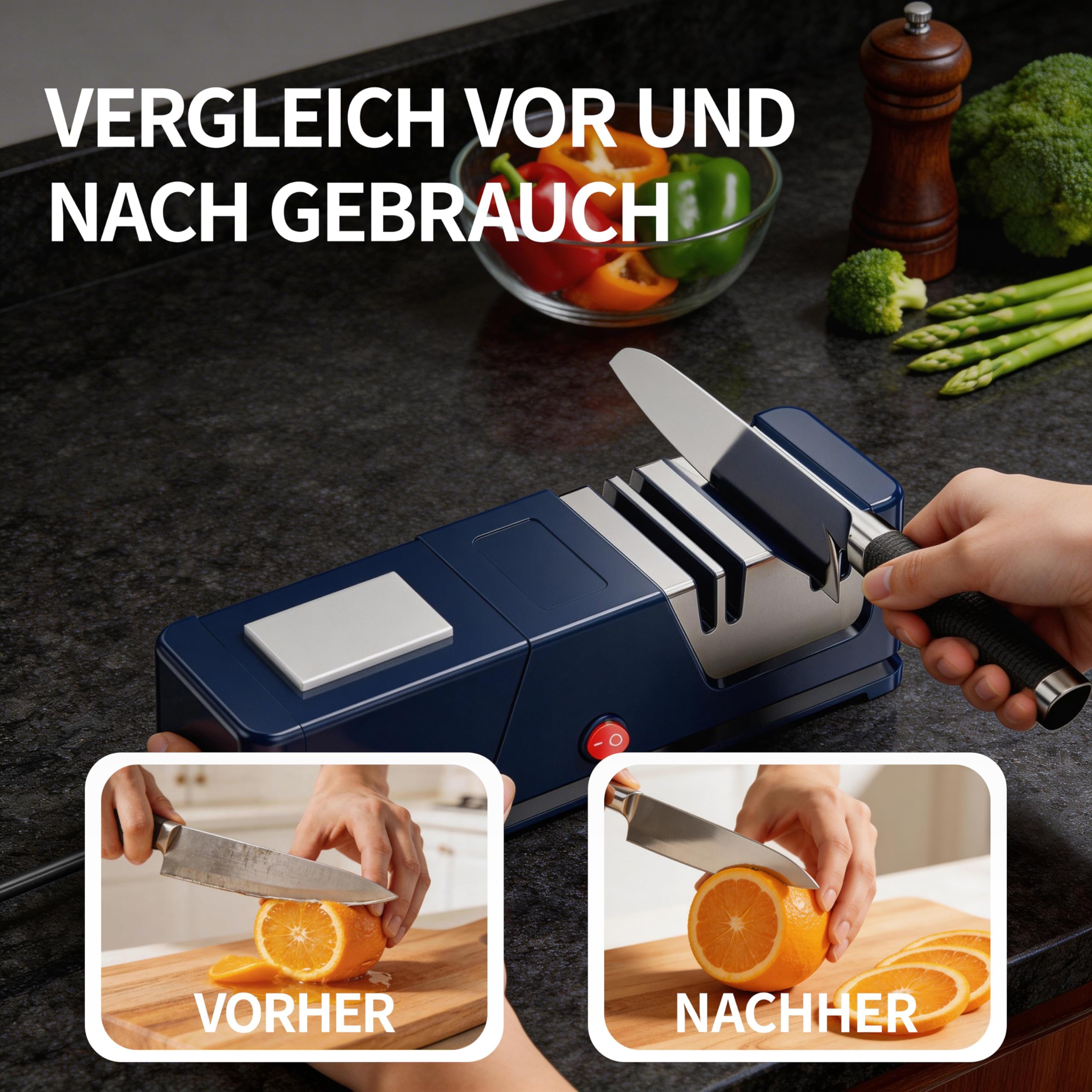Elektrischer Diamant-Messerschärfer, Profi-Küchenmesser Schärfer, Leiser Motor, Schnell, Ideal für Alle Messerarten (Blau)