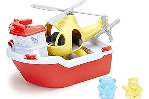 Eco-Friendly Green Toys Farm Rescue Boat with Helicopter Red