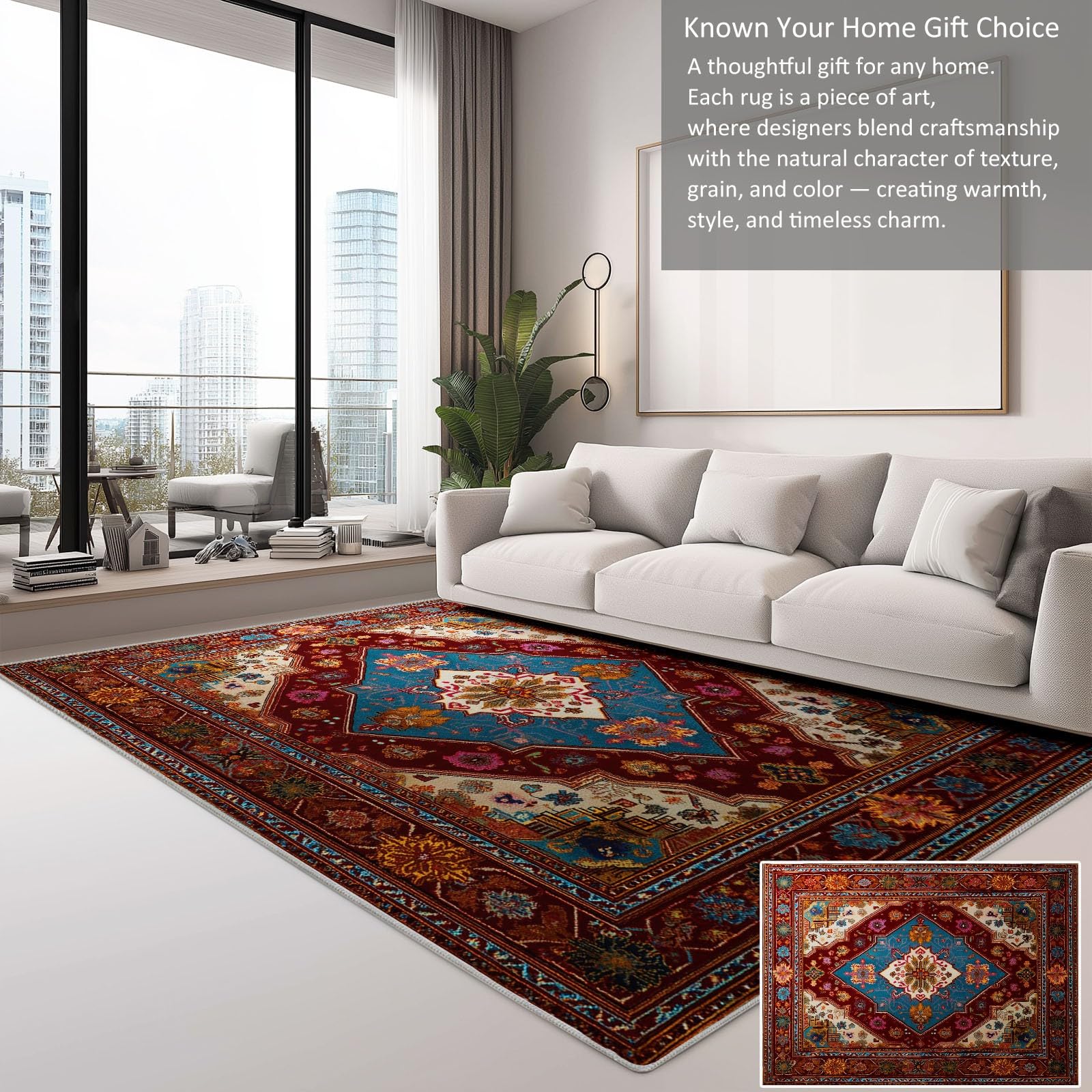 Generico Tappeto Salotto Tradizionale Orientale Natura Fiori, Pelo Corto Tappeto Morbido Camera da Letto Antiscivolo Lavabile Tappeti Soggiorno Cucina Tappeti di Zona Home Decor, Rosso 160 x 230 cm