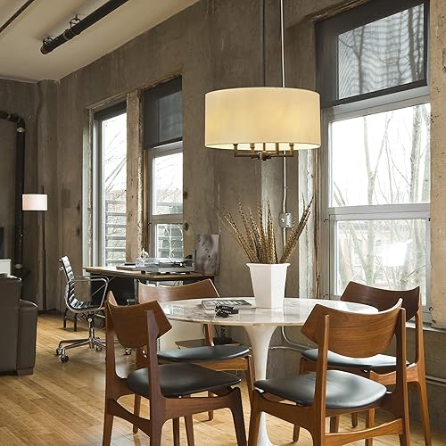 Miniatura 2 de GLOBE Lámpara eléctrica 67000065 de 4 luces, color negro mate, pantalla de tela beige, lámpara colgante moderna para isla de cocina, mesa de comedor