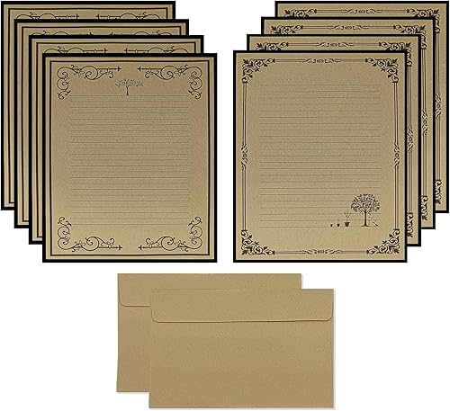 NUIBY Total 72 piezas de papel estacionario y sobres de diseño vintage, 48 hojas rayadas de escritura de letras con 24 sobres autoadhesivos