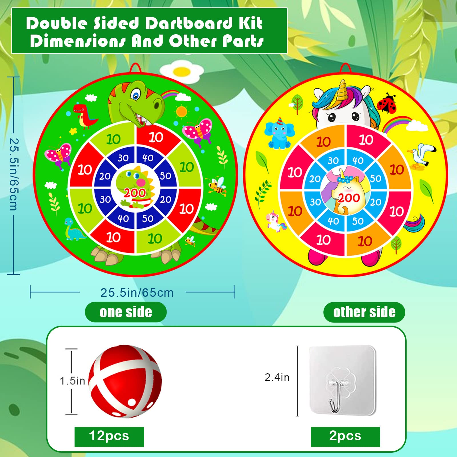 Lbsel Dartbord voor kinderen, spel met 12 kleverige ballen, voor jongens en meisjes, indoor/sport, outdoor, fun, feestspel, werpspel, verjaardagscadeau voor 3 jaar en ouder (65 cm