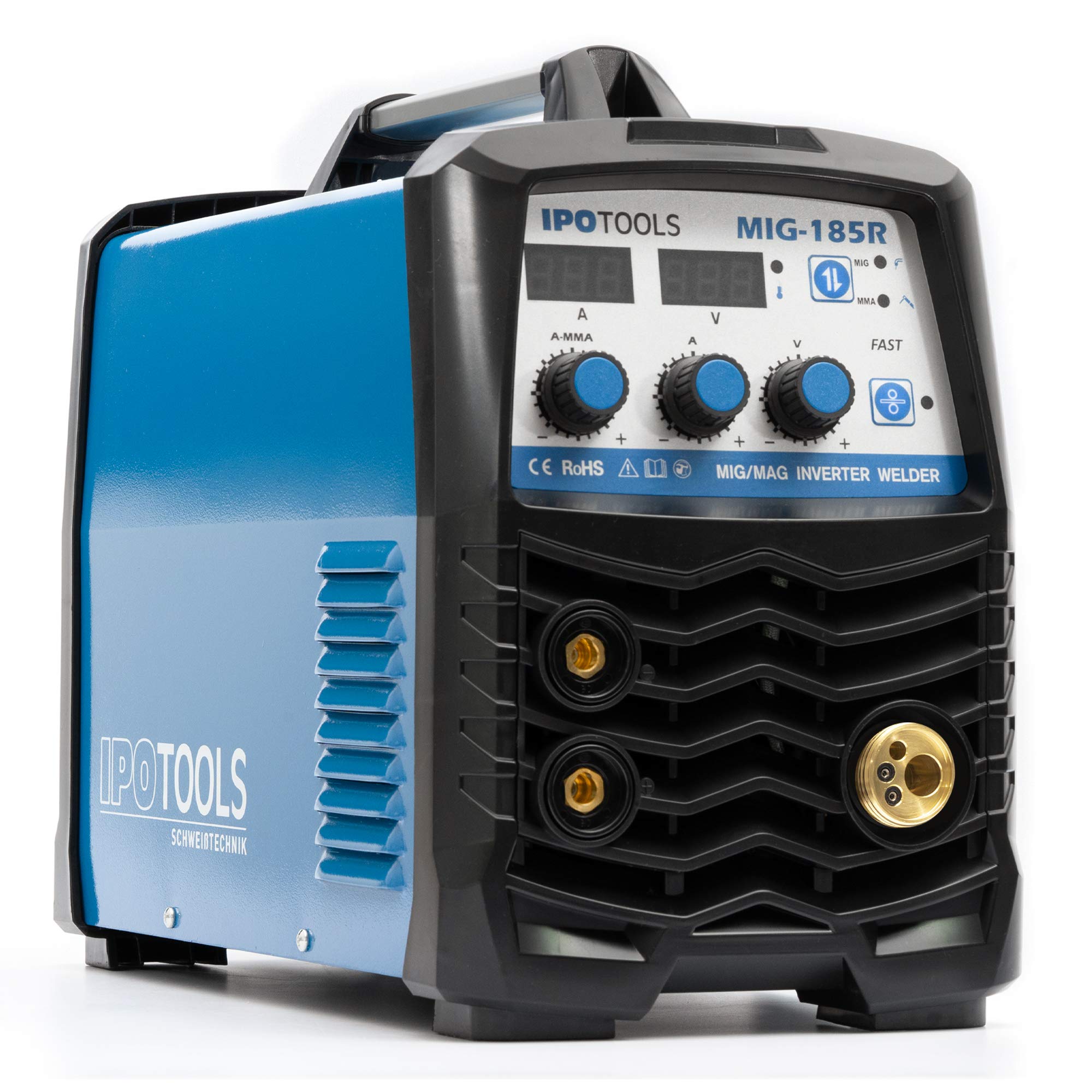 IPOTOOLS MIG-185R Máquina de soldar MIG MAG - Máquina de soldar MIG con 185A 230V IGBT, Máquina de electrodos 3 en 1 MIG Flux MMA, Máquina de soldadura inverter portátil, 7 años de garantía