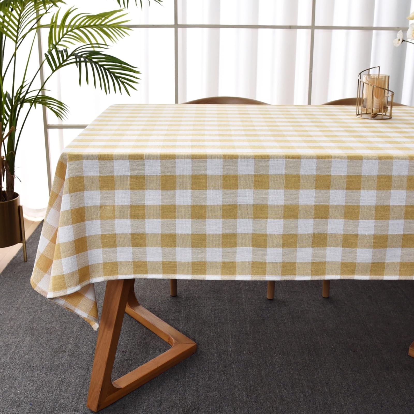 Yofori Gingham Tablecloth, 135x135cm, Yellow, Square