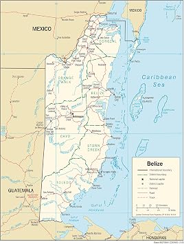 Palmetto Posters 24x31 Laminated Poster Large political and administrative map of belize with roads railroads and major cities