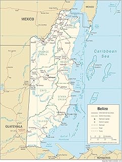 Palmetto Posters 24x31 Laminated Poster: Large political and administrative map of belize with roads railroads and major cities