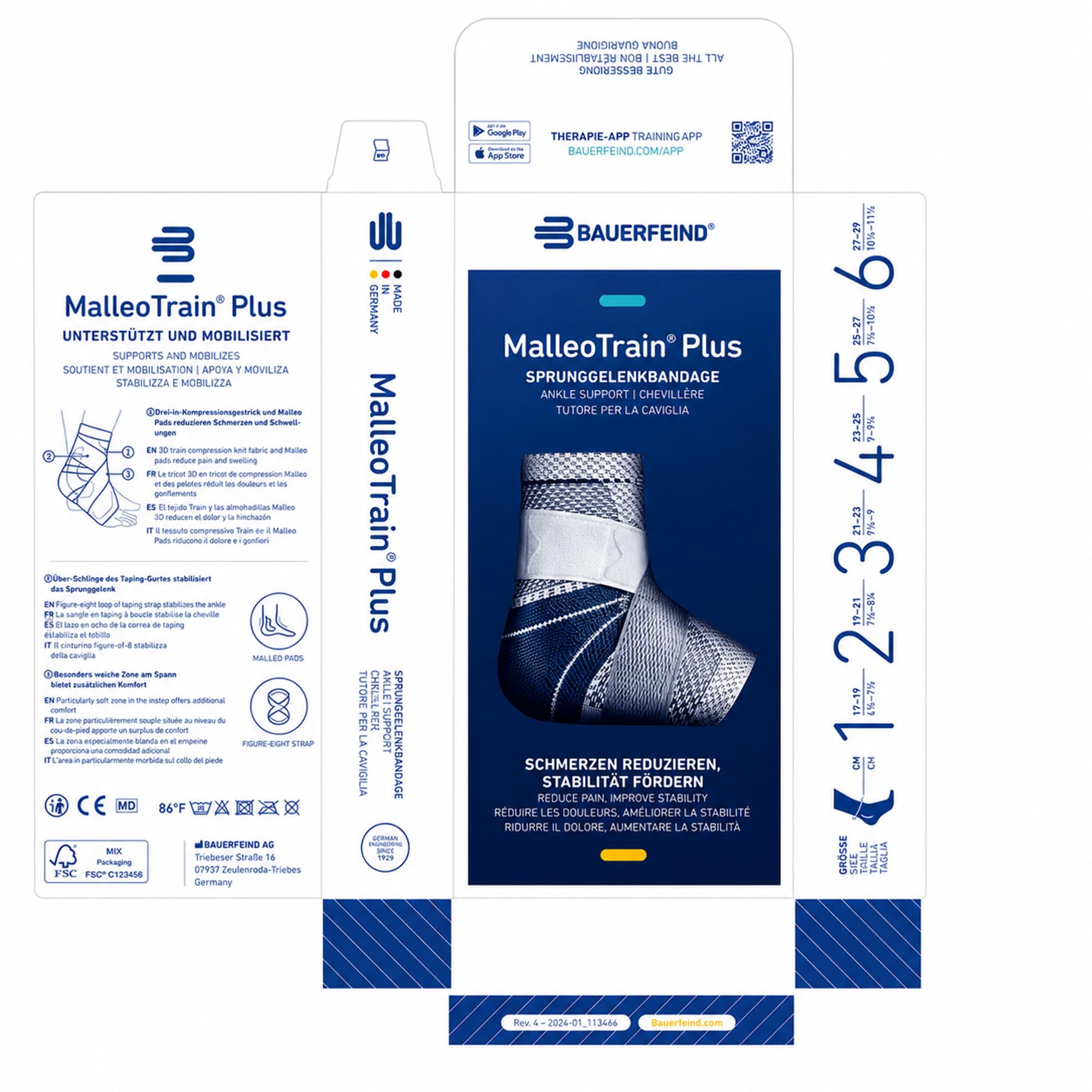 Bauerfeind - MalleoTrain Plus - Tobillera - Extra estabilidad para las articulaciones y tendones del tobillo - Pie izquierdo - Talla 5 - Color Titanio