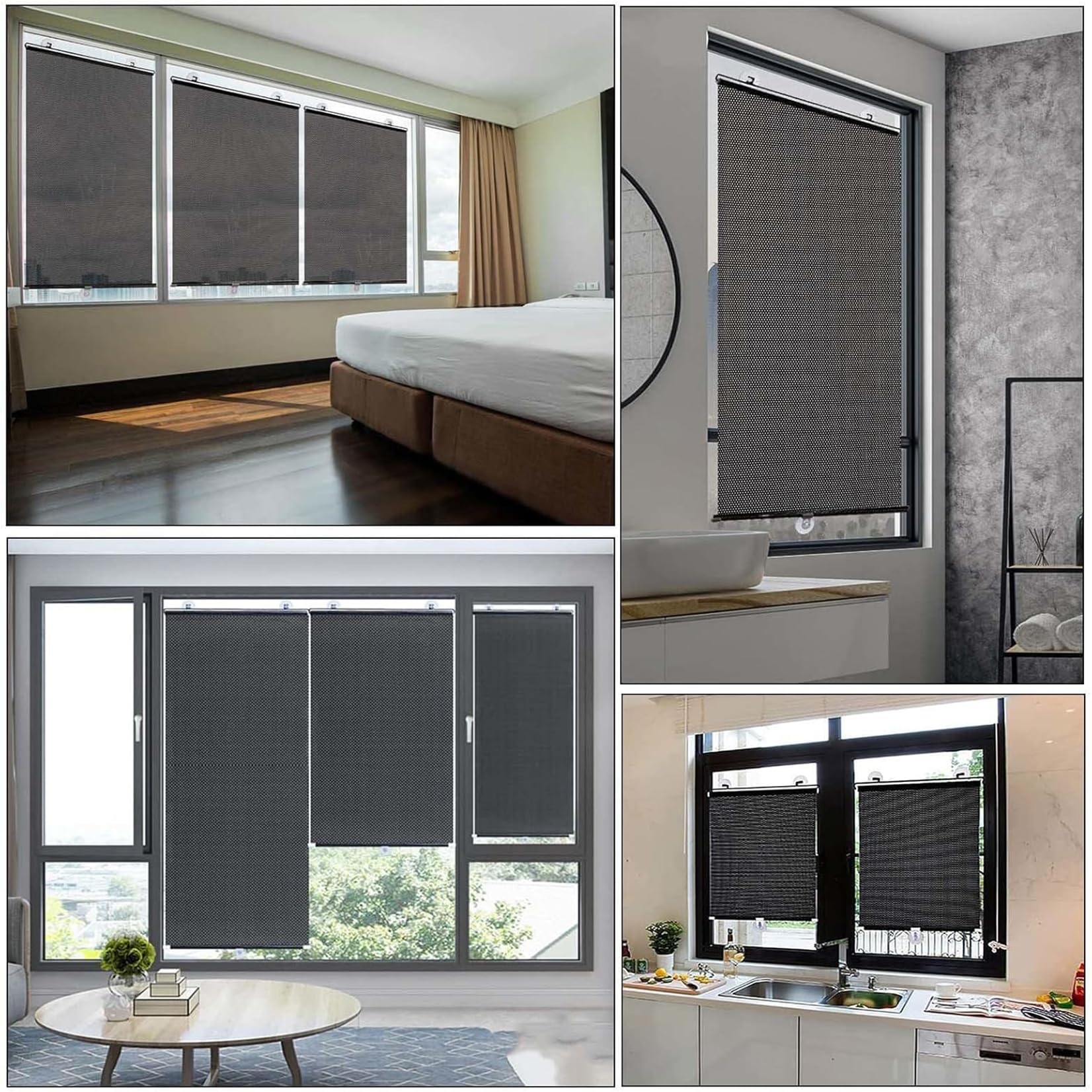 Verdunkelungsrollo ohne Bohren 80x180cm Schwarz Fensterrollo Saugnapf Sonnenschutzrollo UV-Schutz Fenster Rollos,Temporäres Rollo Lichtdurchlässig Thermo Jalousie für Fenster/Türen Autofenster