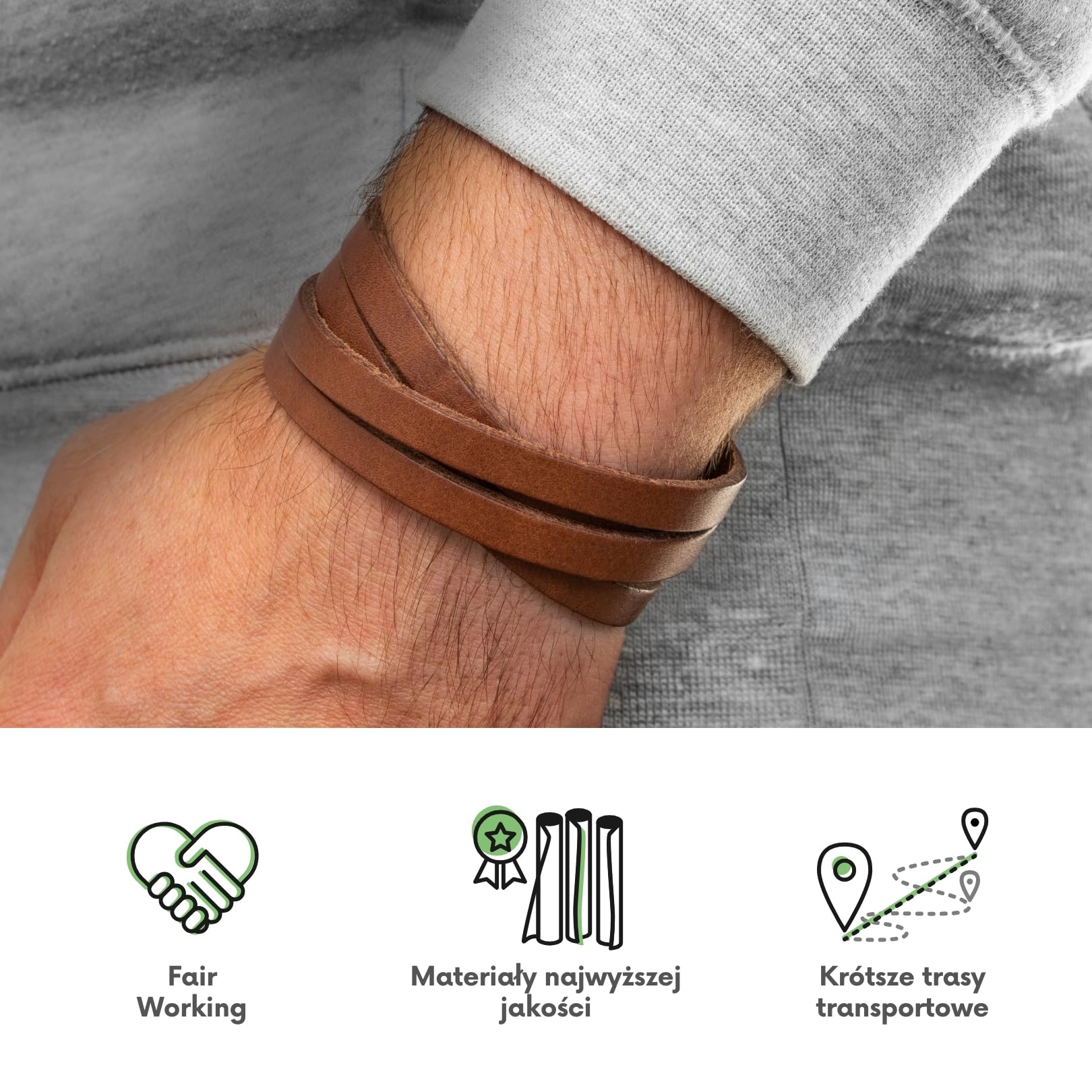 Simaru Owijana bransoletka skórzana dla mężczyzn, podwójny pasek z regulowanym zapięciem na nit | Skóra garbowana roślinnie | Made in Germany | Prezent dla niego (Brązowy metaliczny)