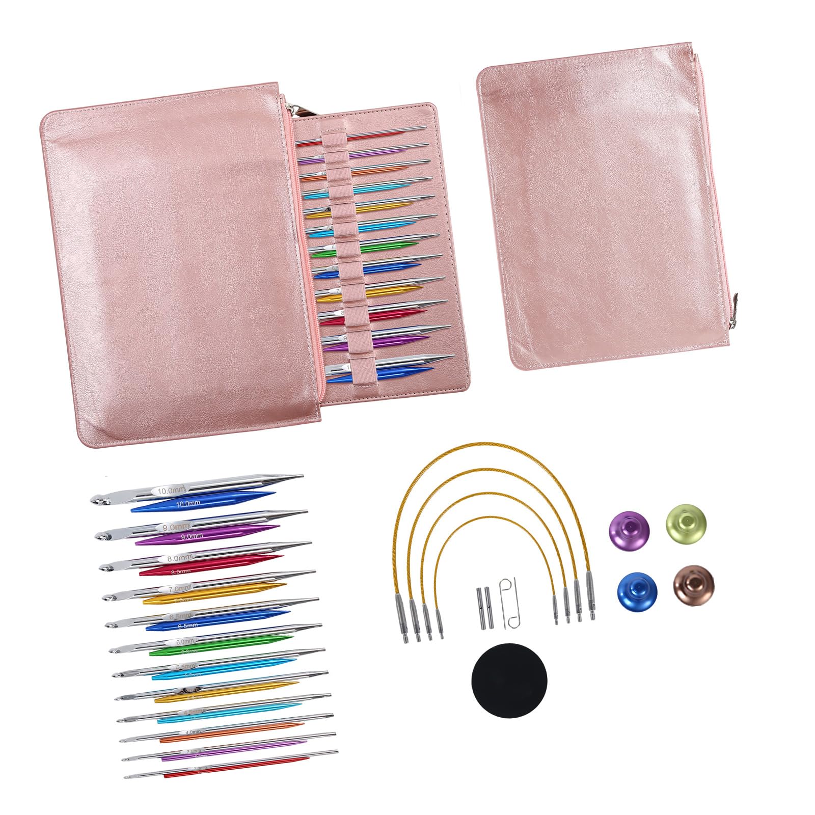 12Pairs Aluminum Tunisian Crochet Hook Interchangeable Set 3.0mm-10mm with Cable for Knitting Craft Ergonomic Knitting Needle