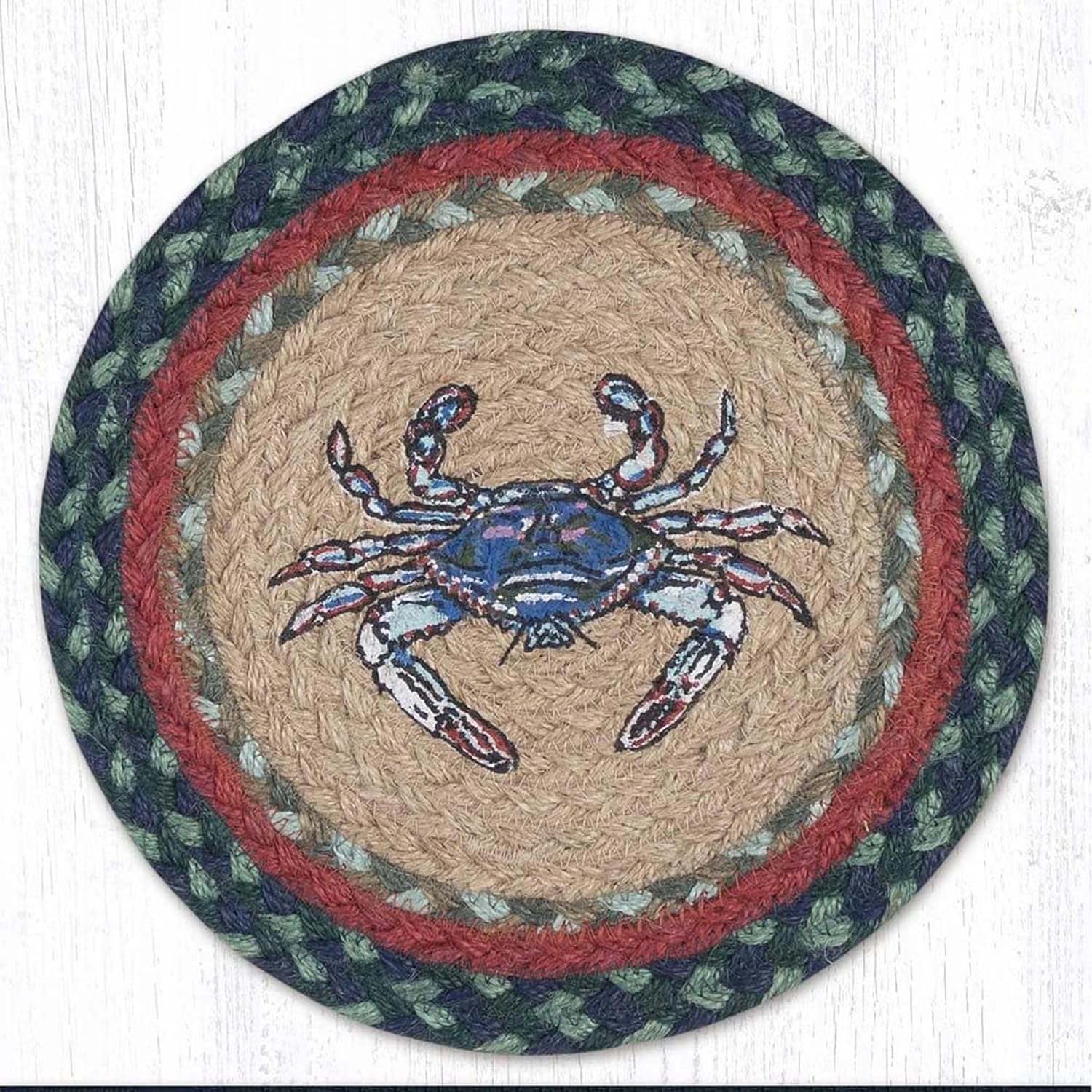 BLACK FOREST DECOR Blue Crab Round Trivets Set of 3 – Coastal Nautical Braided Jute Heat-Resistant Table Mats – Handcrafted Durable Hot Pads – Coastal Kitchen Décor – 10” Diameter Each, Multicolor