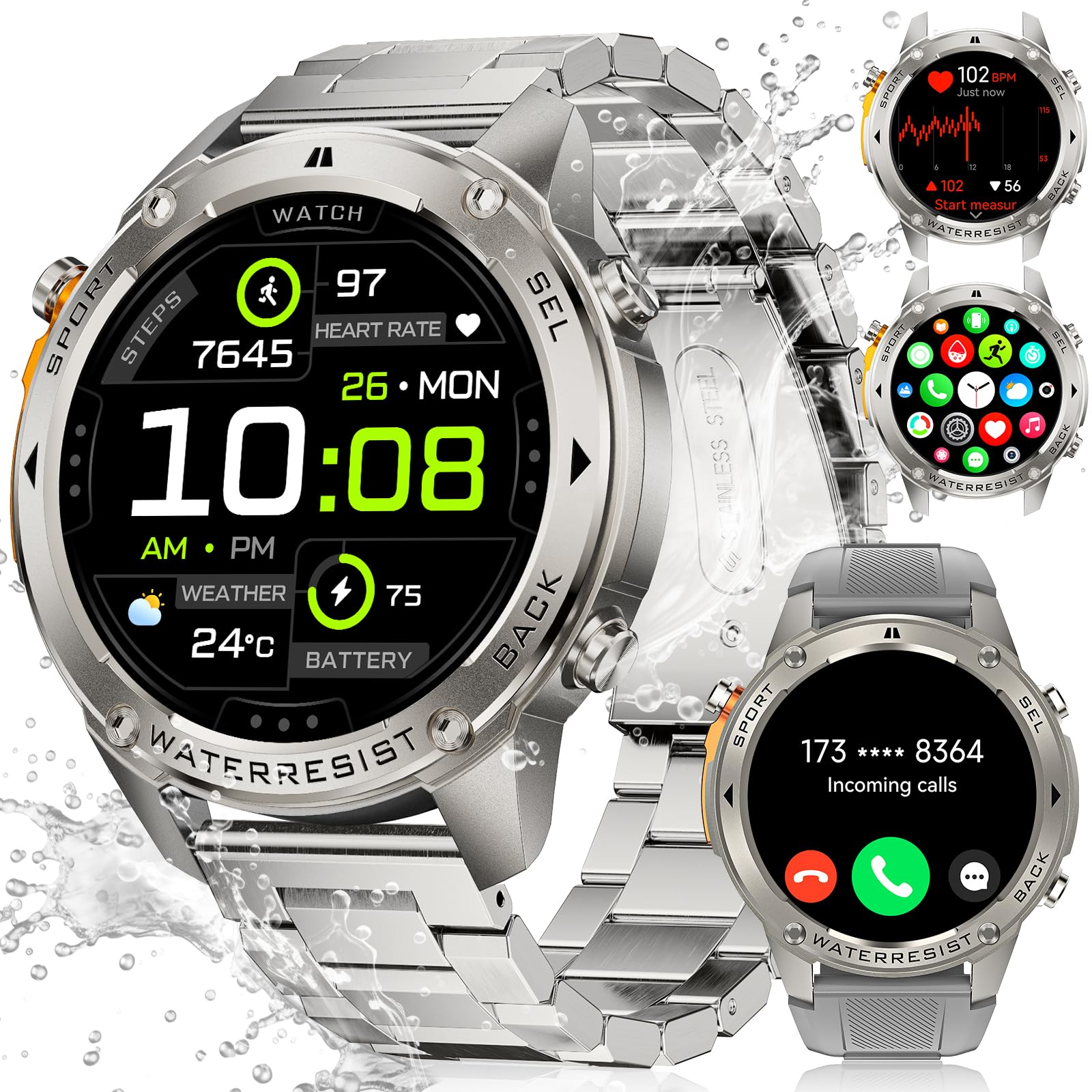 LIGE GPS Smartwatch Uomo Militare, 1.43" AMOLED Orologio Smartwatch Uomo con Chiamata e Risposta, 500mAh, SpO2 /Sonno/Cardiofrequenzimetro, 170+ Modalità Sportive Activity Tracker per Android iOS