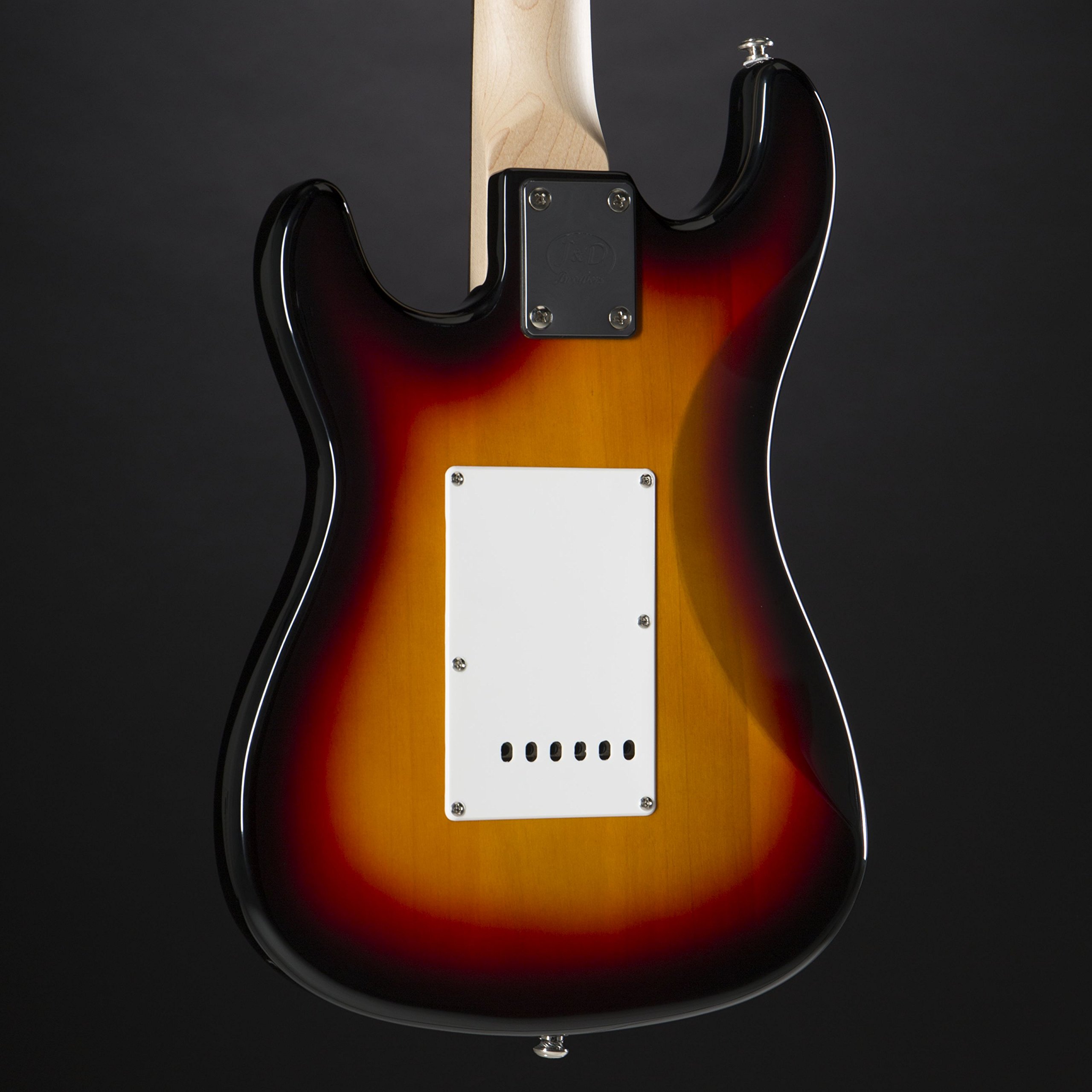 J & D E-Gitarre, 3/4 elektrische Gitarre für Anfänger mit Single Coil Tonabnehmer, Electric Guitar in hochglanz Sunburst, ST-Style Mini