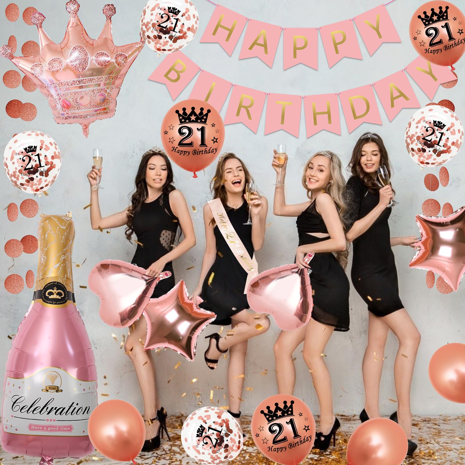 Allecta - Roségoud ballonnen 35e verjaardag vrouw decoratie set voor