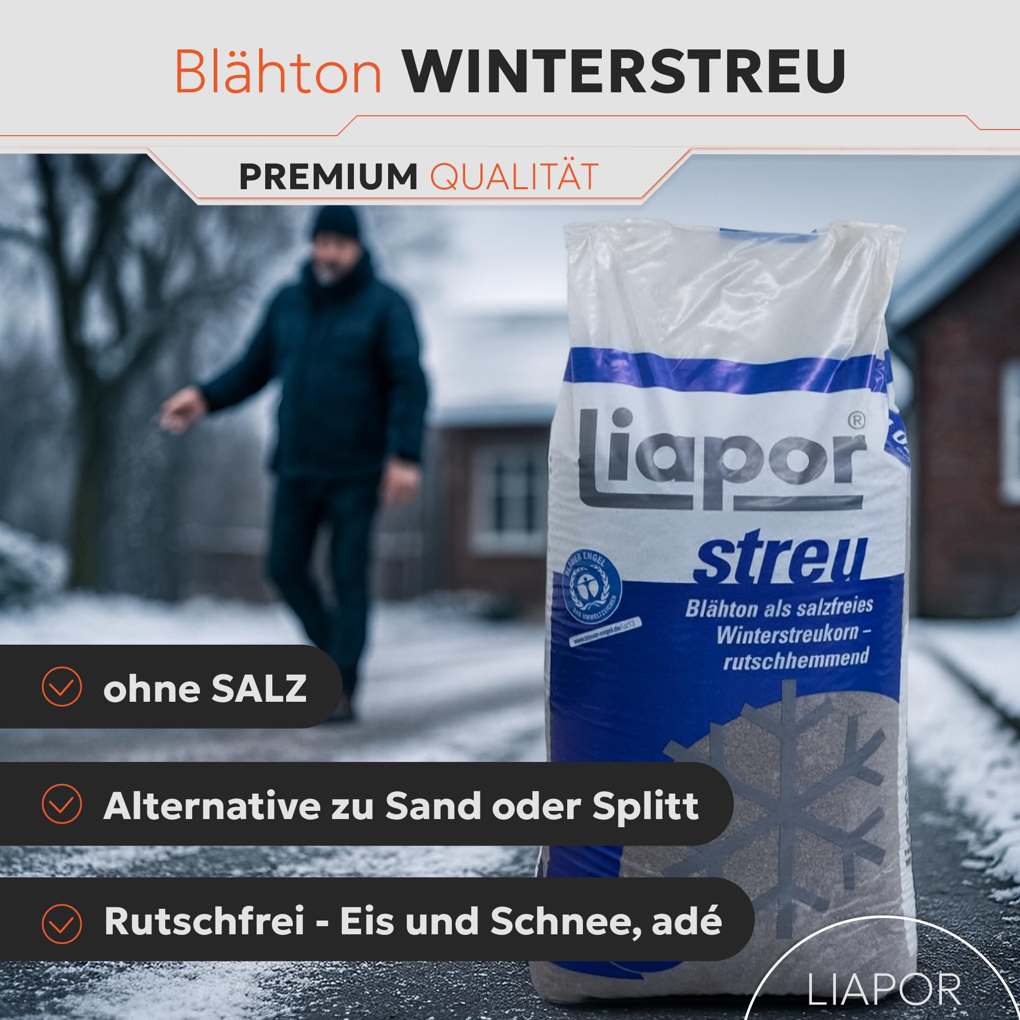 Liapor Blähton Winterstreu Ohne Salz Streumittel Für Winter Streugranulat Streugut Streusplitt Salzfrei Streuen Tierfreundlich Rutschhemmend Sehr Fein 1-5mm 50l Sack / 1 Karton