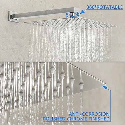 Miniatura 24 de SKOWLL Sistema de cabezal de ducha digital de 12 pulgadas, juego de mezclador de ducha de lluvia para baño, kit de grifo de ducha de montaje