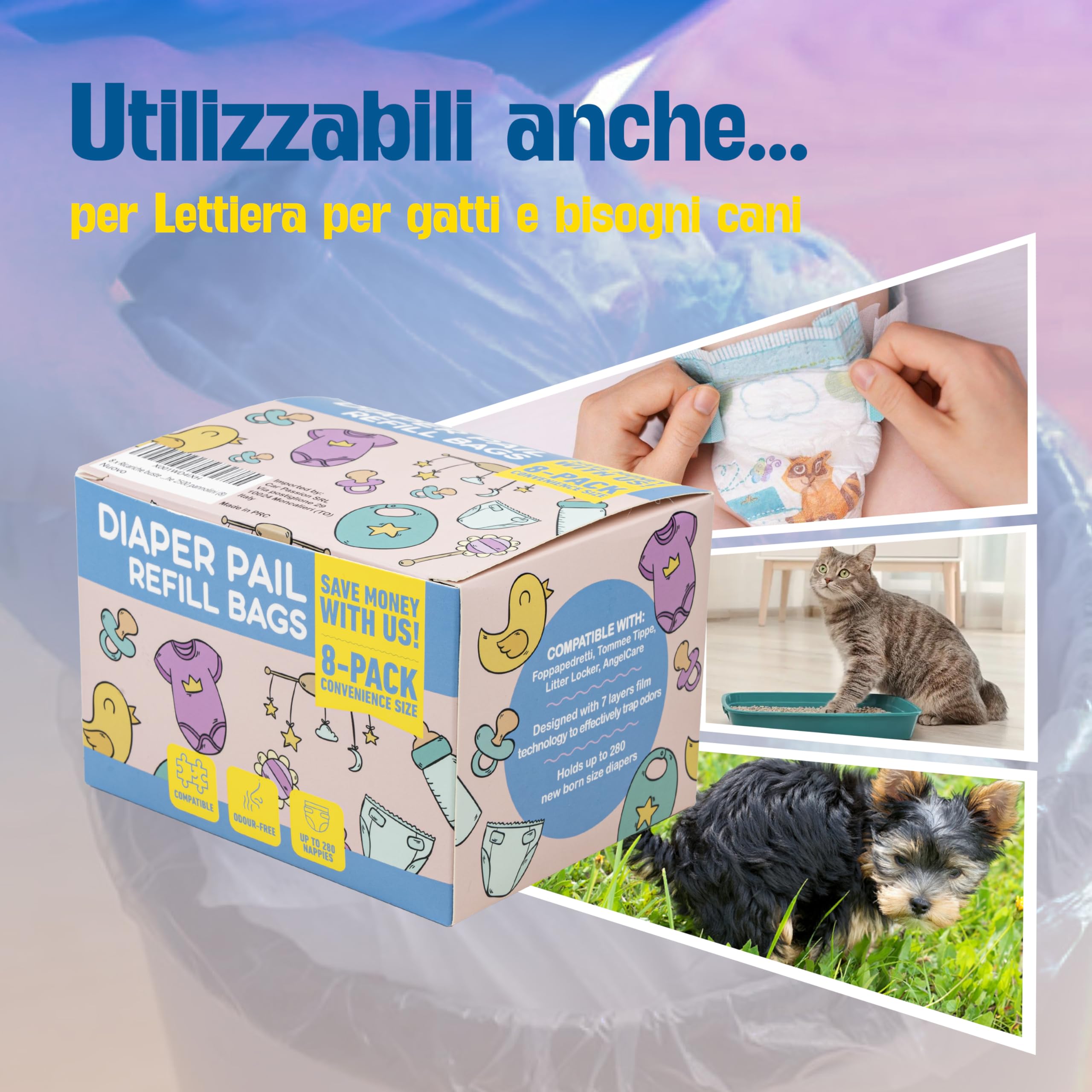 16 x Ricarica Mangiapannolini di Plastica Compatibili con Maialino Tommee Tippee - Foppapedretti - Litter Locker - AngelCare Ottagonale e con Tutti i Tipi di Ricariche Sacchetti Mangiapannolini (16)