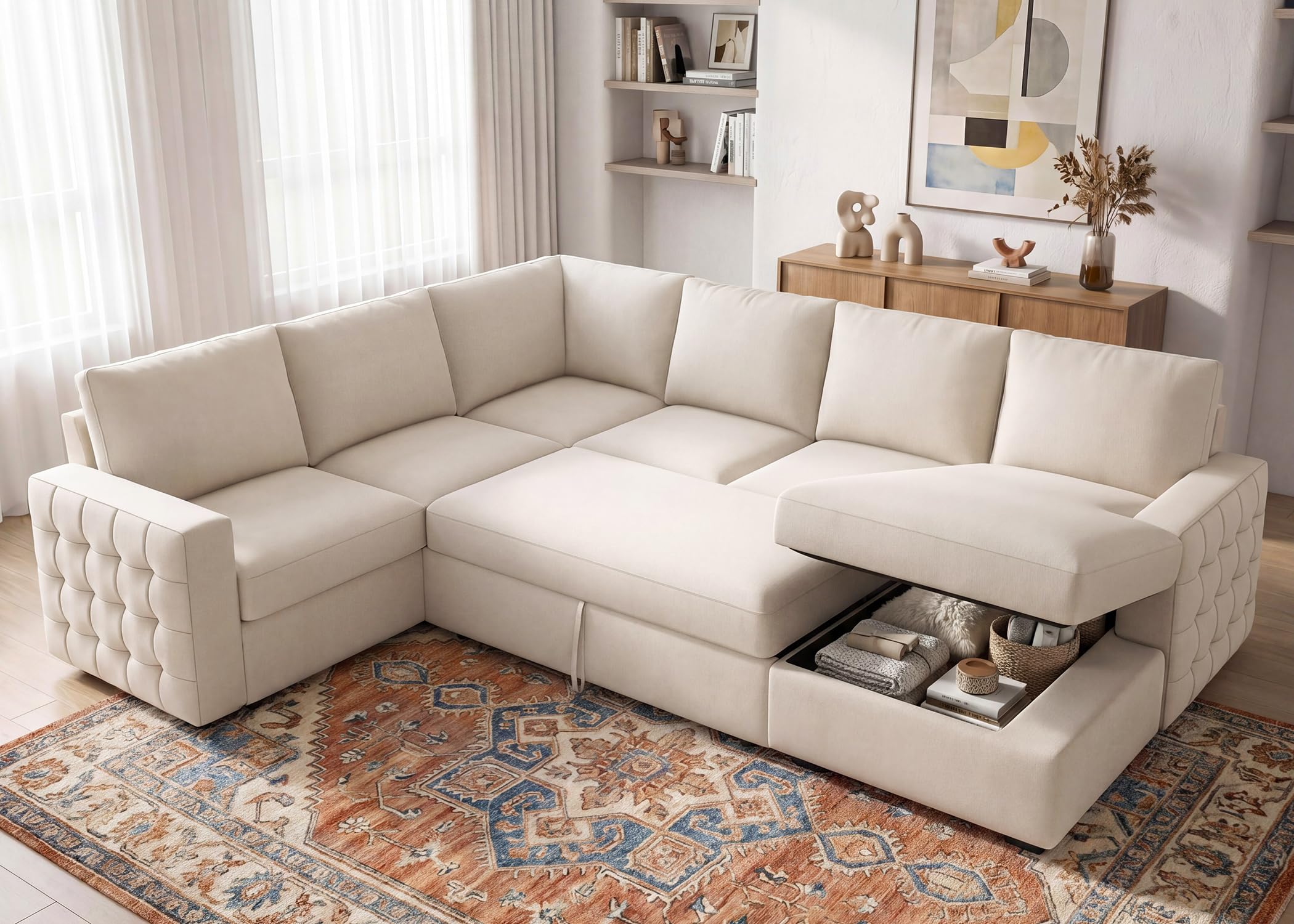 HONBAY U-Shape Sectional Couch with Pull Out Bed