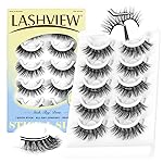 LASHVIEW Self Adhesive Eyelashes, 5 Pairs Natural Look Press On Lashes No Glue Need Eyelashes Reusable Cat Eye Wispy Self-adhesive False Lashes with Replacement Adhesive Strips (C130)