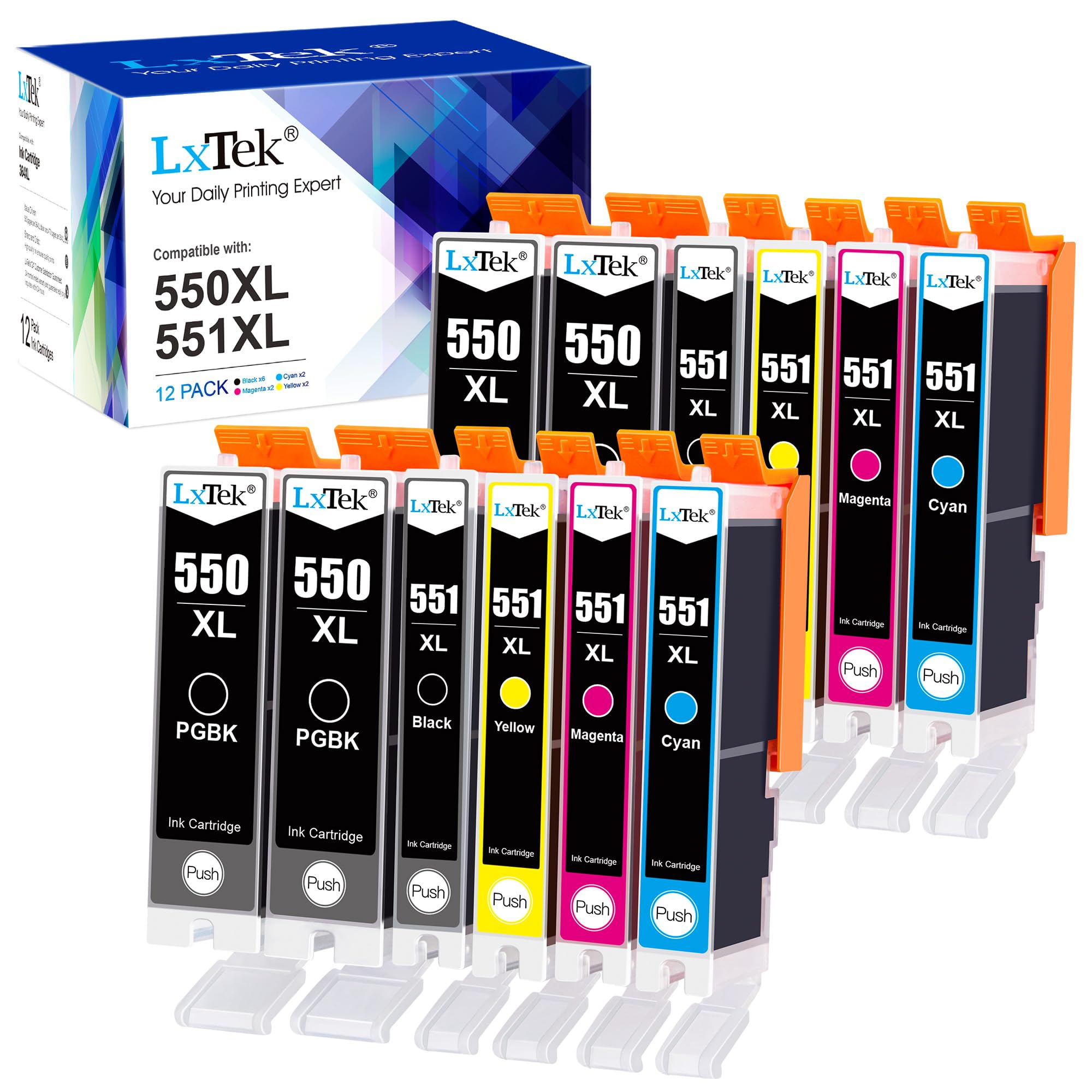 LxTek 550 551 XL Multipack Patronen Kompatibel für Canon PGI-550 XL CLI-551XL für Canon Pixma IP7250 MX925 MX920 MX725 MG5650 MG5550 MG6450 MG7550 MG6650 MG5400 MG5450 IP7200 IX6850 (12er-Pack)