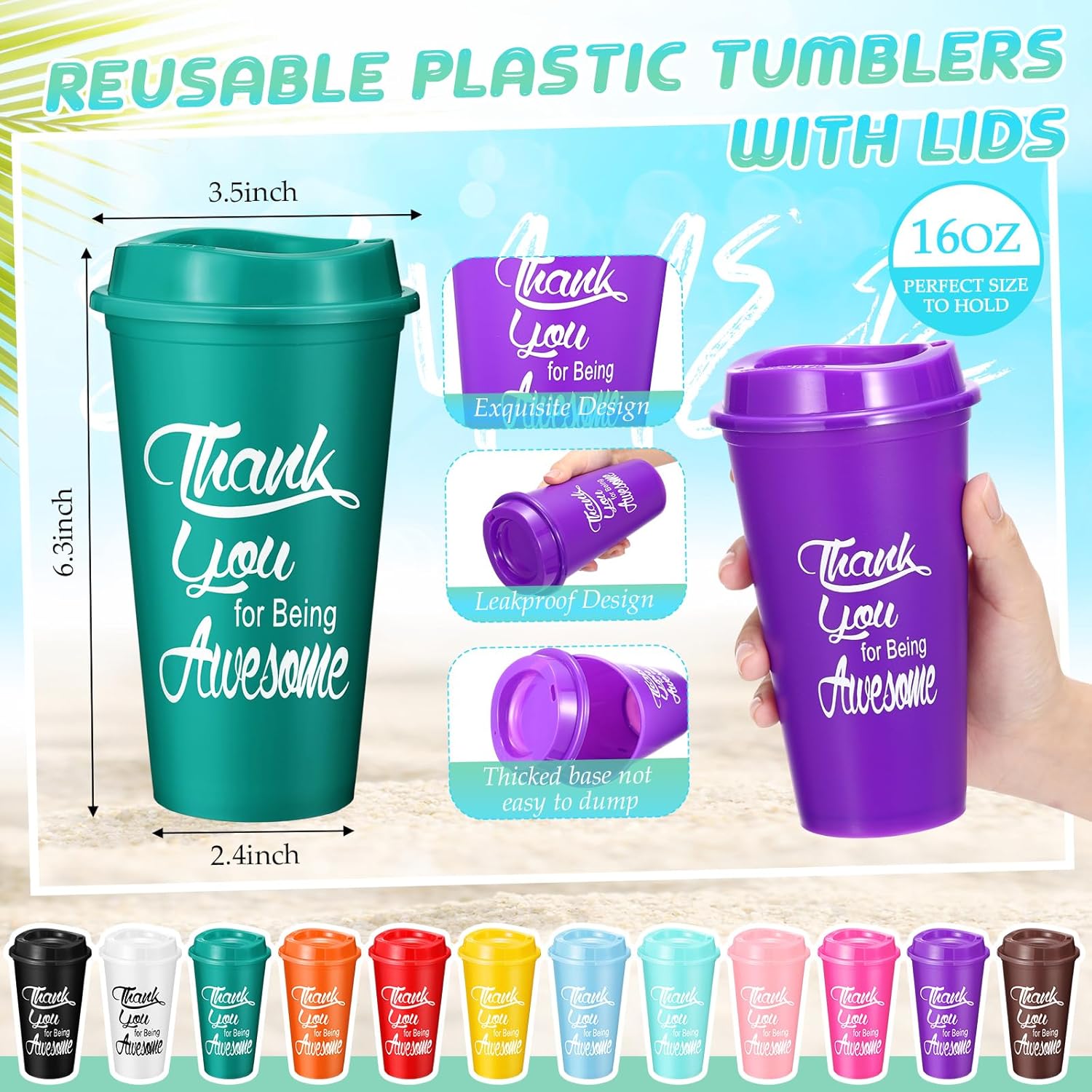 Skylety 72 Thank You Gifts Bulk 16 oz Coffee Cups Employee Appreciation Tumblers with Lid Reusable Plastic Coffee Cups Housekeeping Week Gifts for Coworkers Team Staff Volunteer (Corlorful)