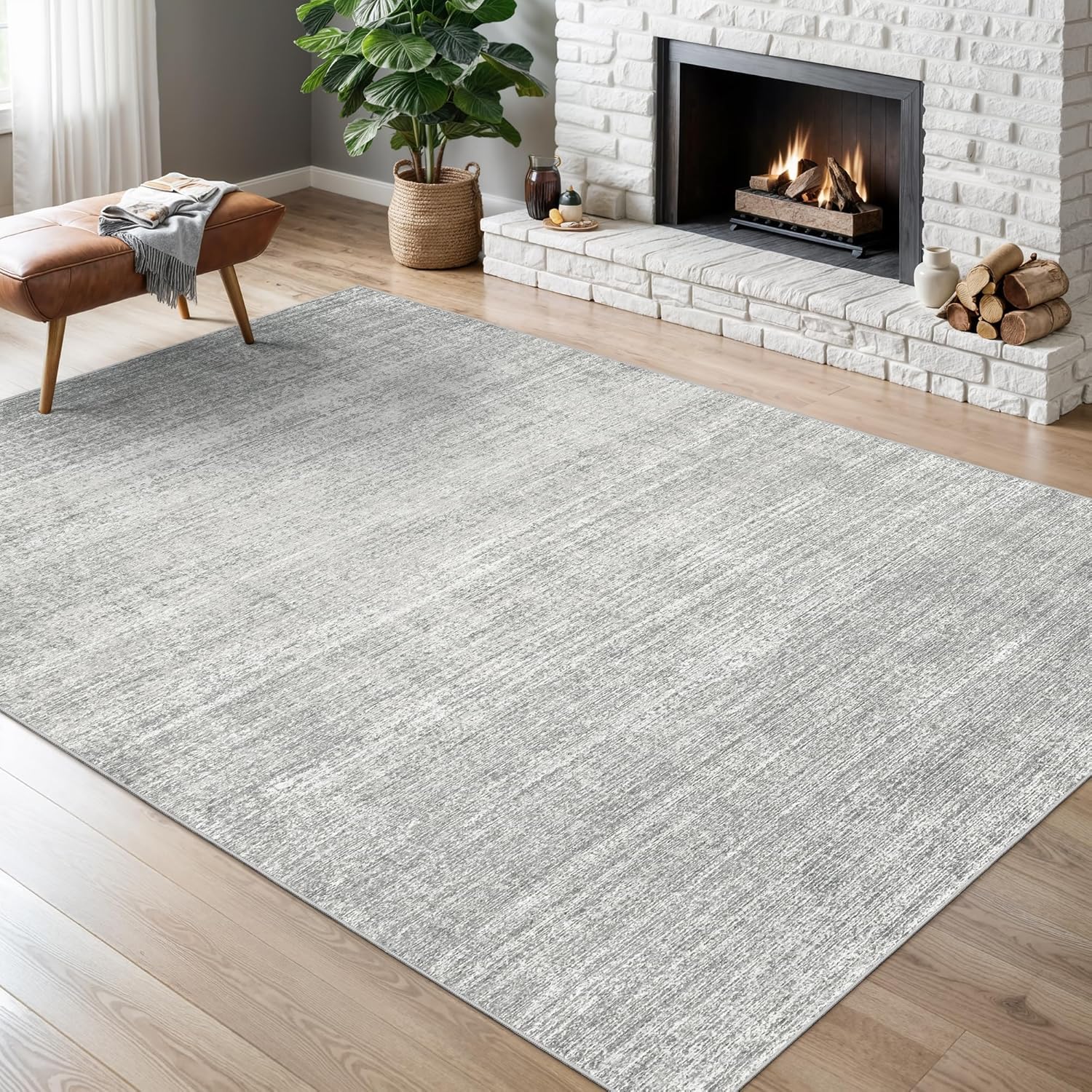 Alfombra Salón 110x150cm Alfombra Lavable Antideslizante para Oficina Dormitorio Habitacion Gris Moderno