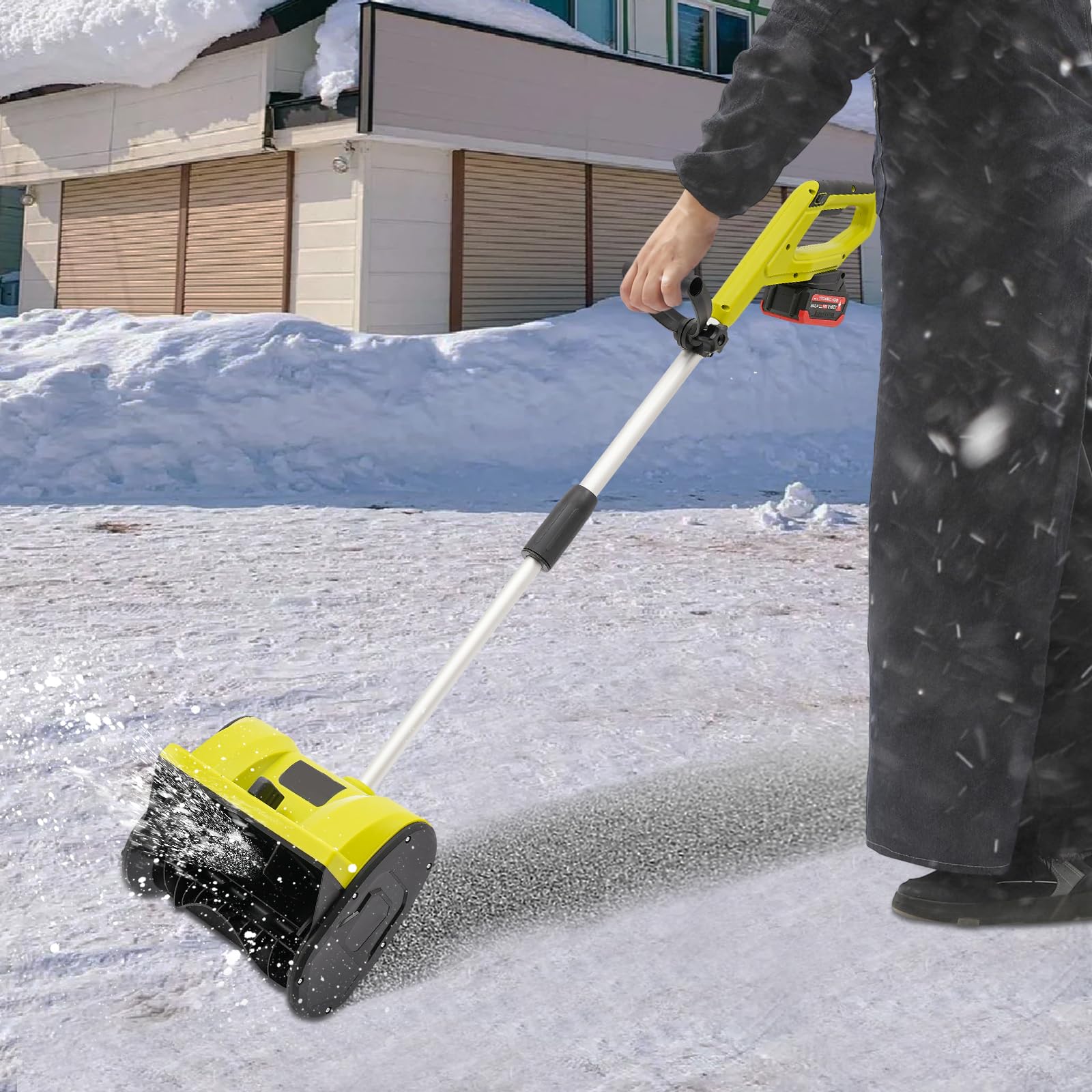 Spazzaneve,Spazzaneve a batteria,Direzione regolabile,Dotato di batteria al litio,Spazzola da neve per garage terrazze verande passerella