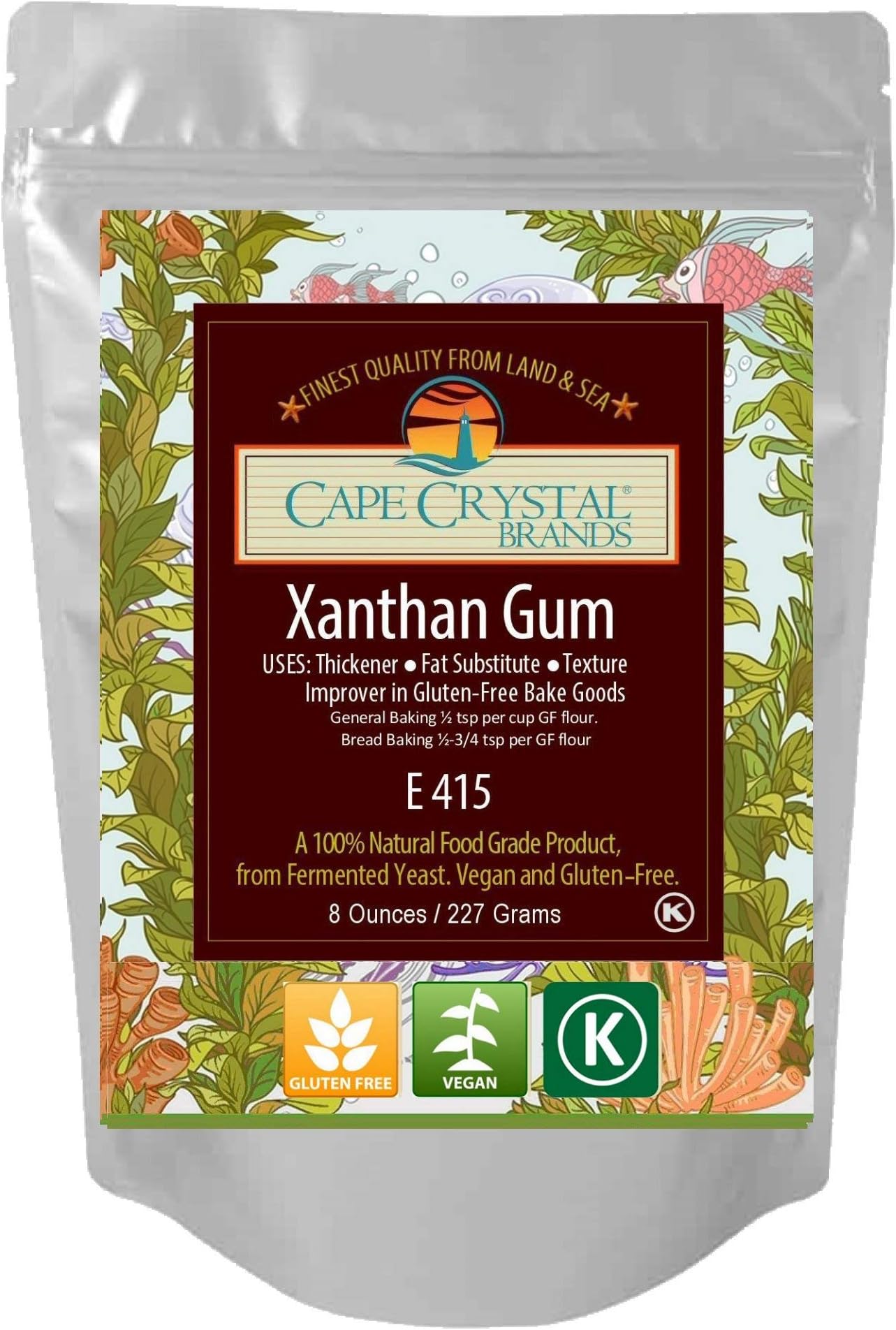 Xanthan Gum - Premium Quality from Cape Crystal Brands - | Vegan | (K) Kosher Certified 2-oz / 8-oz /14-oz … (8-oz)