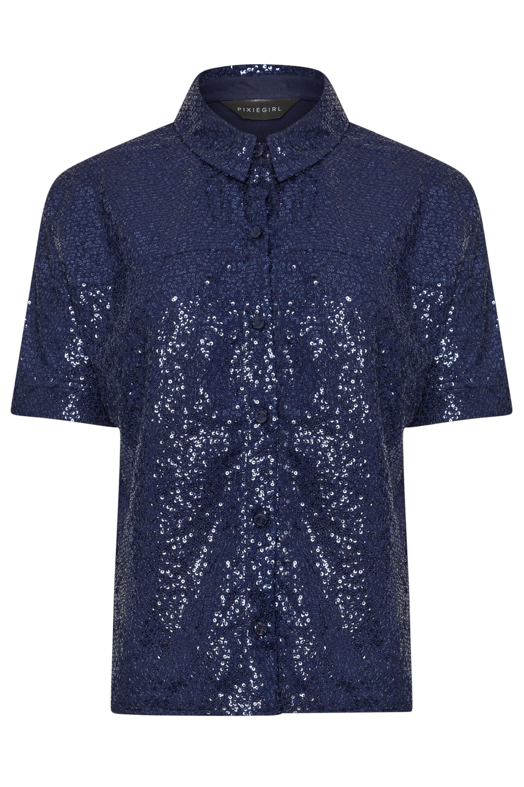 Pixiegirl Women's Blue Petite Sequin Embellished Shirt In Size 10