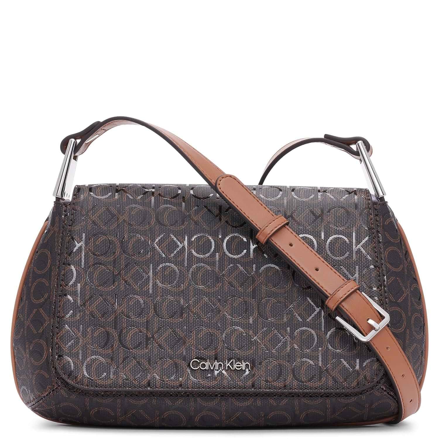 Calvin KleinWomen's Charlie Flap Crossbody Handbag Embossed Logo PVC, Exterior Zip Pocket, Interior Zip Pocket, 2 Interior Slip Pockets, Everyday, Travel