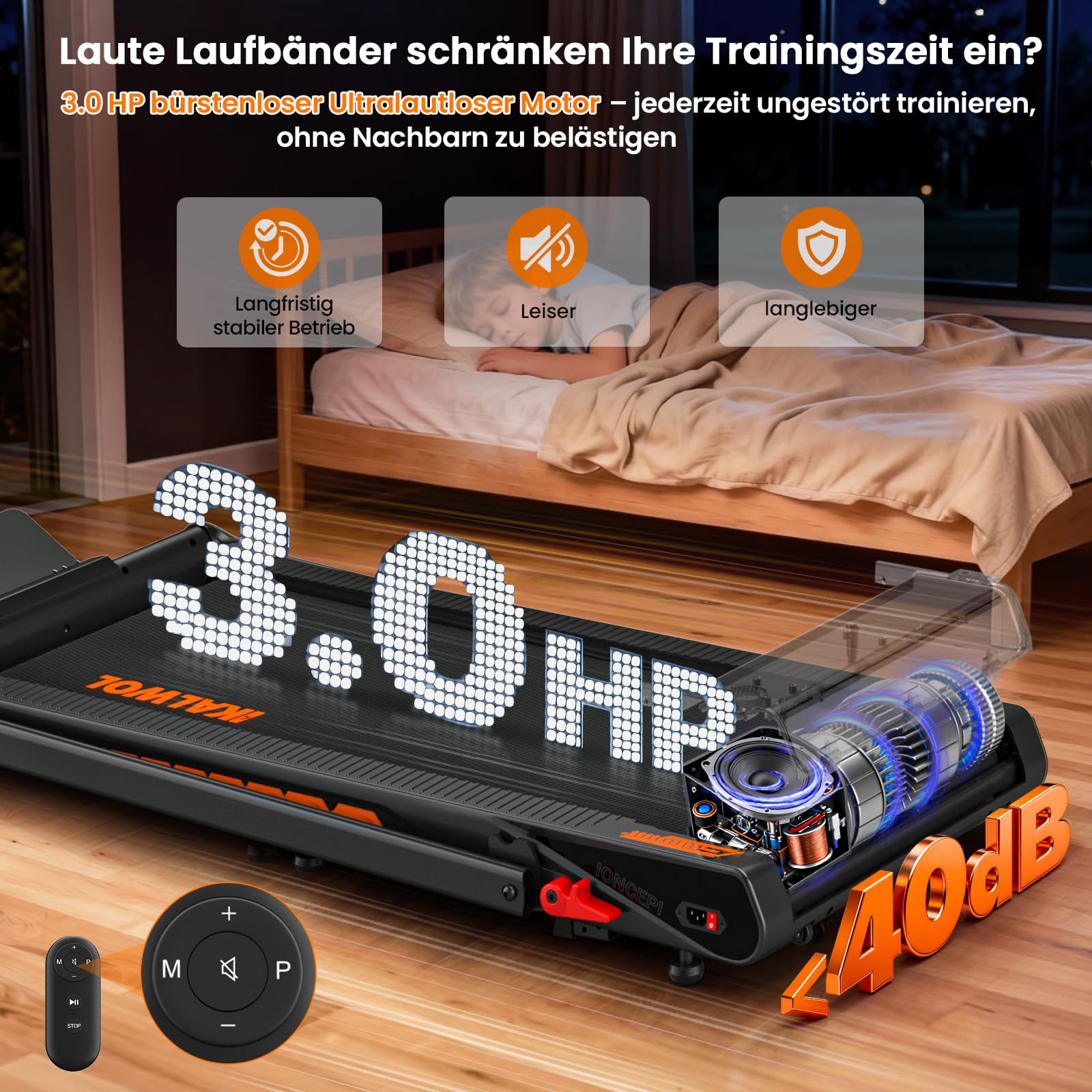 Laufband für Zuhause mit Bluetooth Lautsprecher, 6 in 1 12km/h Walking Pad Laufband mit 10% Steigung, 3.0 HP Bürstenloser Treadmill für Zuhause & Büro mit LED-Display, 12 HIIT-Programme, Bis 160 kg