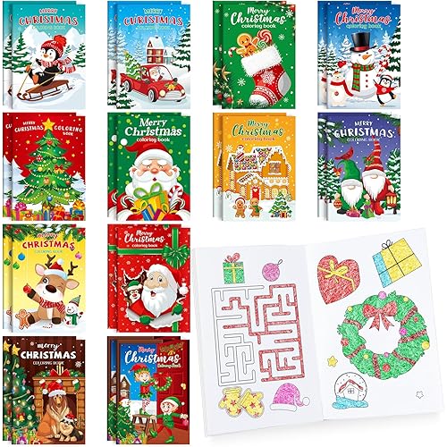 BenLouis 24 Pcs Christmas Mini Coloring Books Kids Christmas Party Favors Activity Books Bulk for Kids Students Xmas Holiday Party Goodie Bag Gift Stuffer School Classroom Activity Travel Supplies