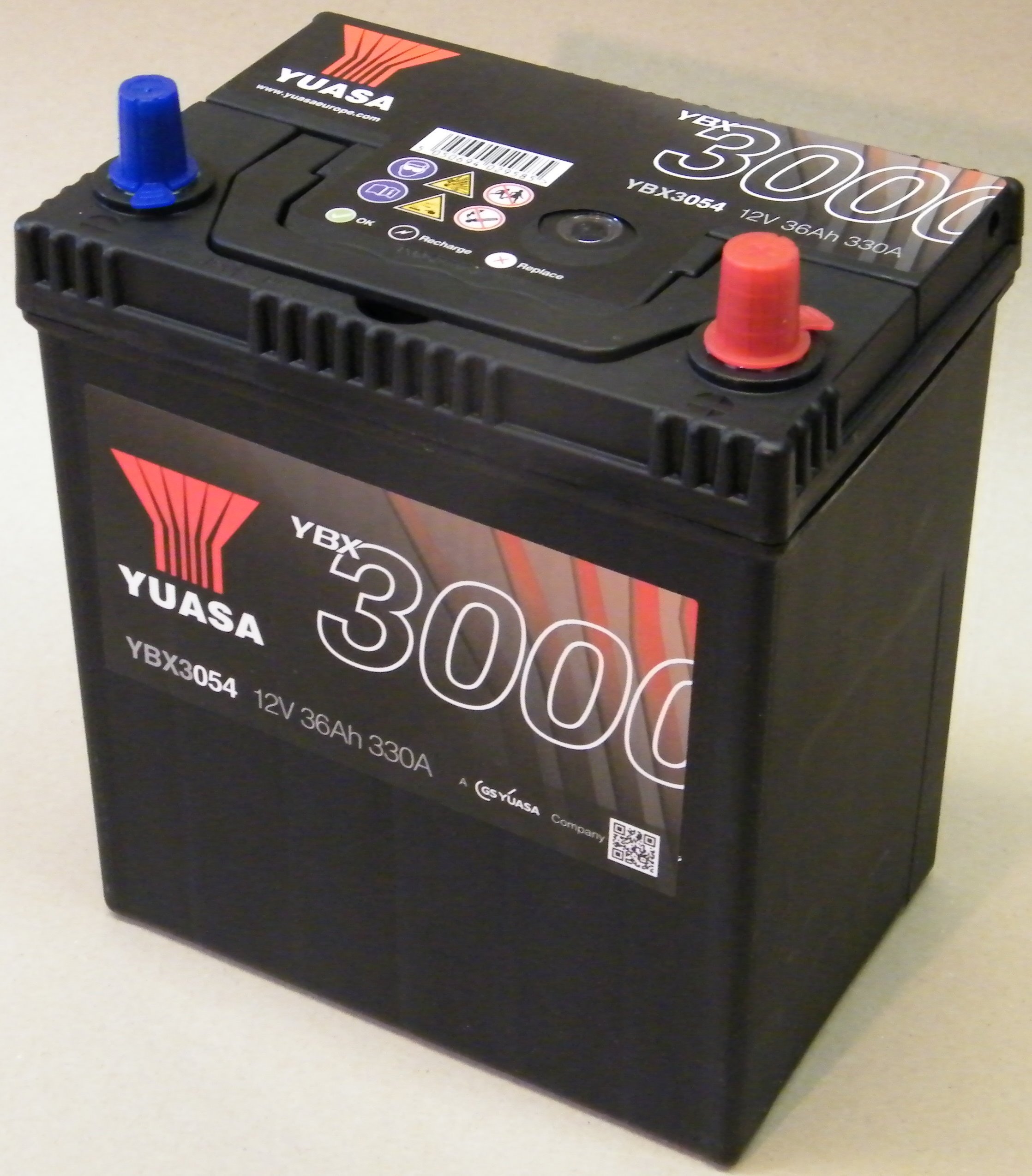 YUASA Batteria 36, Ah 330, A/EN YBX3054 L 187mm B 127mm H 227mm Compatibilità con HYUNDAI i10 PA, TOYOTA Yaris Hatchback P1, PEUGEOT iOn Hatchback, CITROËN C-Zero Hatchback, NISSAN MICRA IV K13, KIA