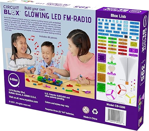 Miniatura 6 de E-BLOX Construye tu propio kit de radio FM LED brillante, 395 divertidos proyectos de ciencia eléctrica STEM, juego de juguetes de circuito de