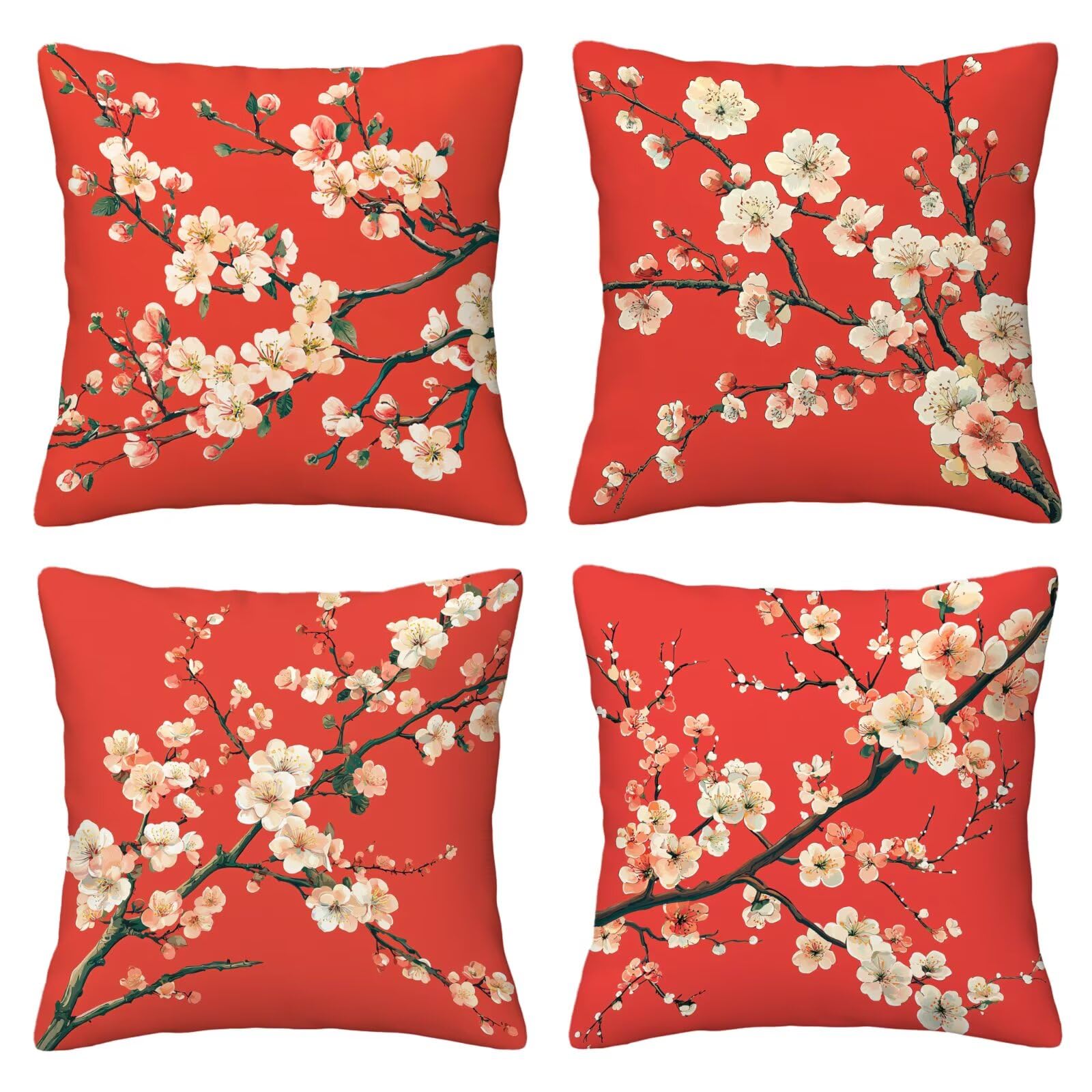 Kissenbezug 55x55 Rot 4er Set Samt Kissenbezüge Blume Zierkissenbezug Kissenhülle Dekorative Weiche Quadratische Dekokissenbezug Sofakissenbezug Couchkissen für Deko Schlafzimmer Wohnzimmer U-15