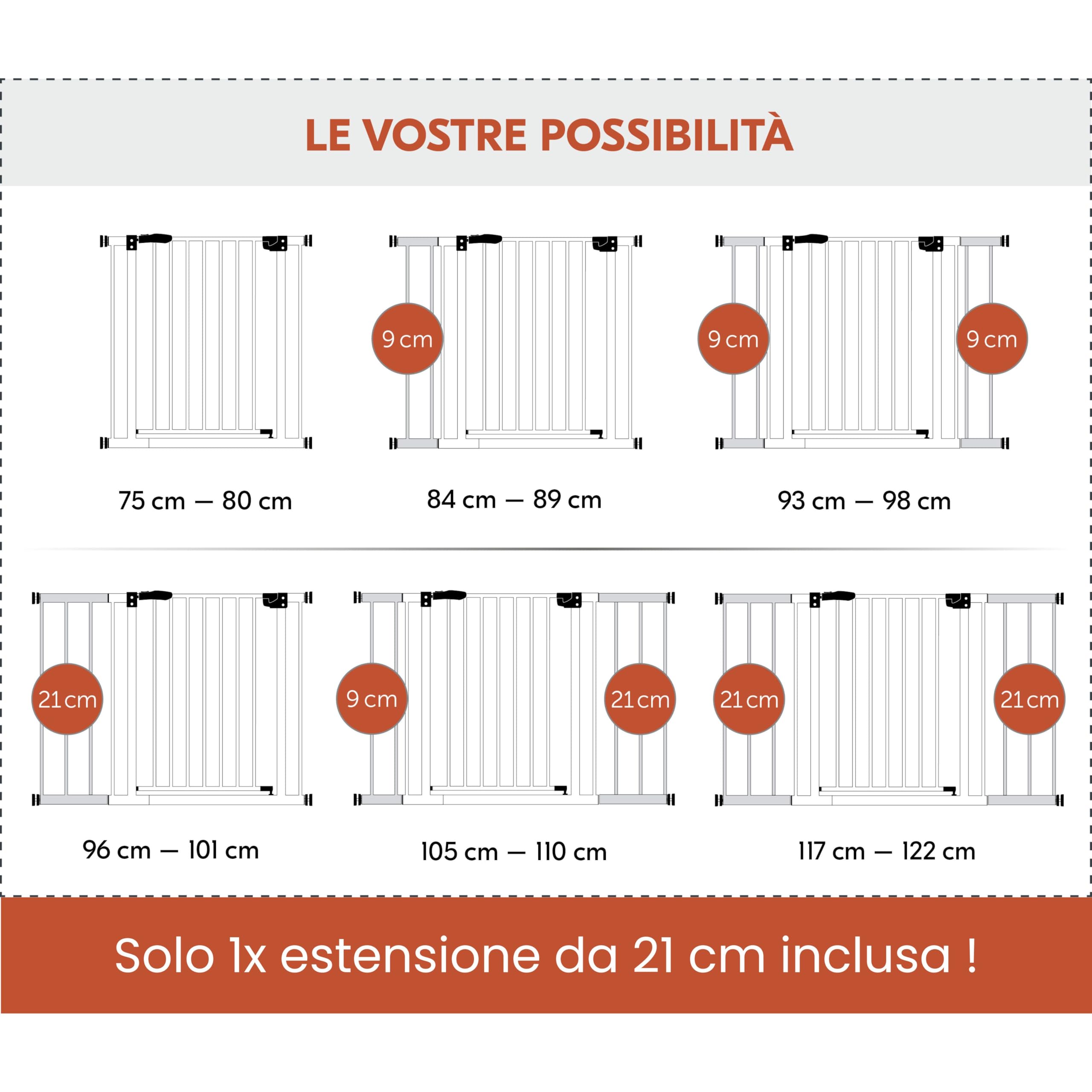hauck Cancelletto di Sicurezza per Bambini Open N Stop KD incl. Estensione da 21cm - Cancelletto per Bambini da 96 a 101cm - Fissaggio a Pressione - Estensibile, per Porte e Scale - Metallo, Bianco