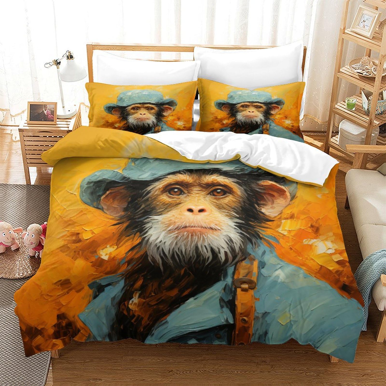 P1S9U7W5Y Artistic 3D Printed Monkey Duvet Cover Set 3pcs Microfiber Monkey Bedding Set King