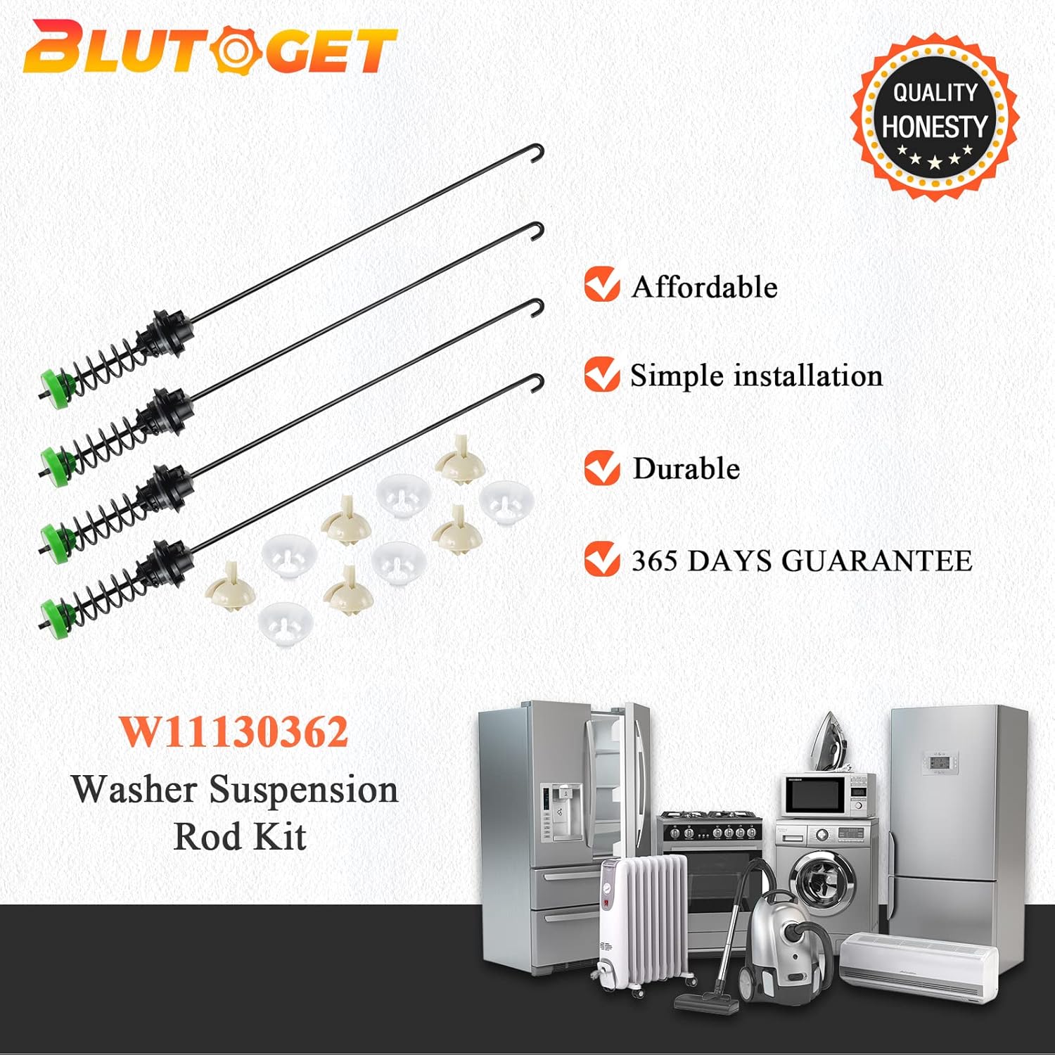 Updated W11130362 WTW5000DW2 WTW5000DW3 Washer Suspension Rod Kit by Blutoget-Fit for Whirlpool Kenmore Washer WTW5000DW0 MVWC565FW0 11022352510- Replaces W10594080 W10735786 W10748956 W10780040