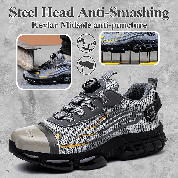 GemChve Work Shoes Safety Shoes Men Women Steel Toe Caps Anti-Smashing Lightweight Sporty Breathable Self-Locking Quick Relea - 3